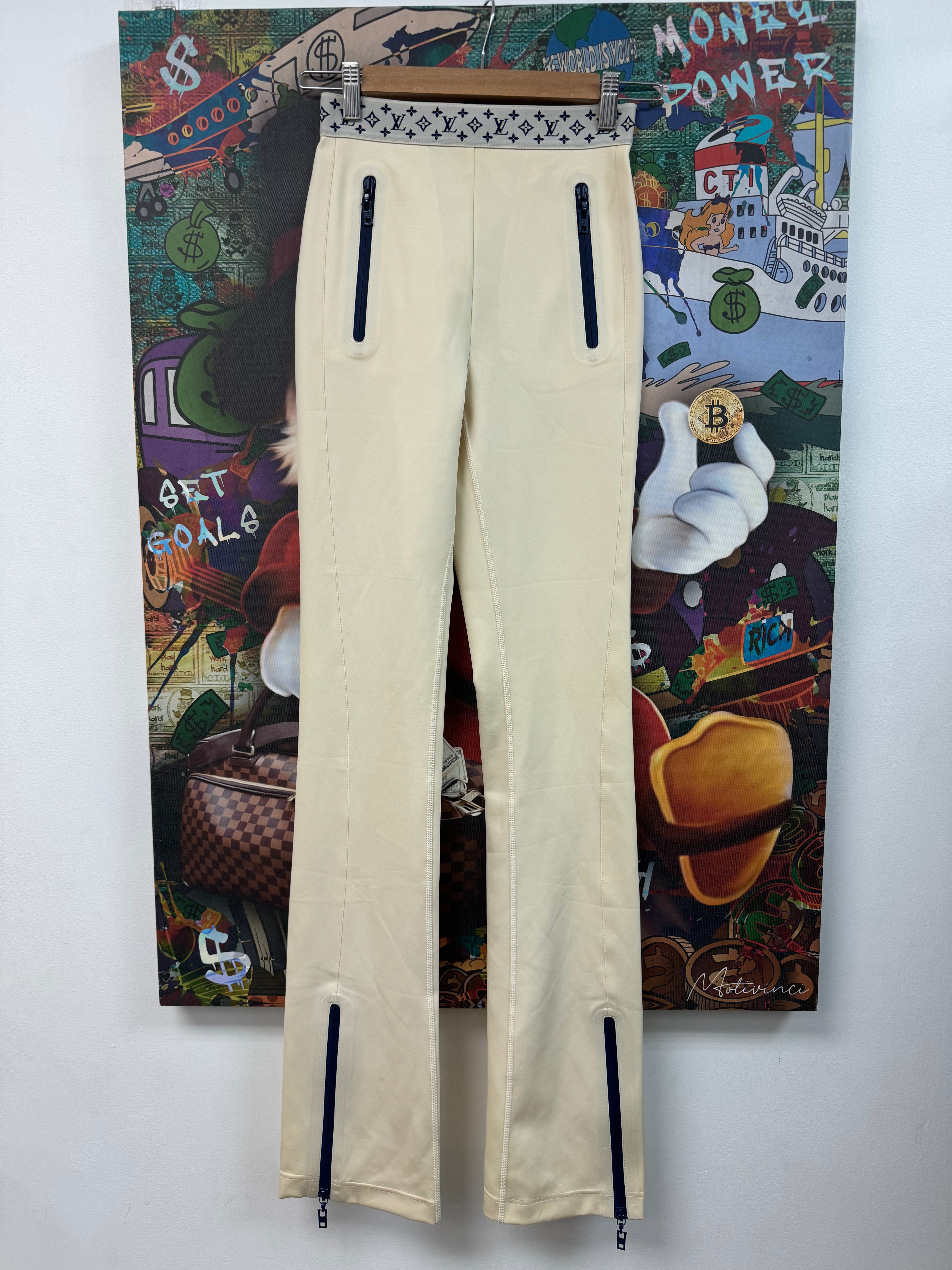 Louis Vuitton Cream Navy Biker Monogram (36 Women's) Pants