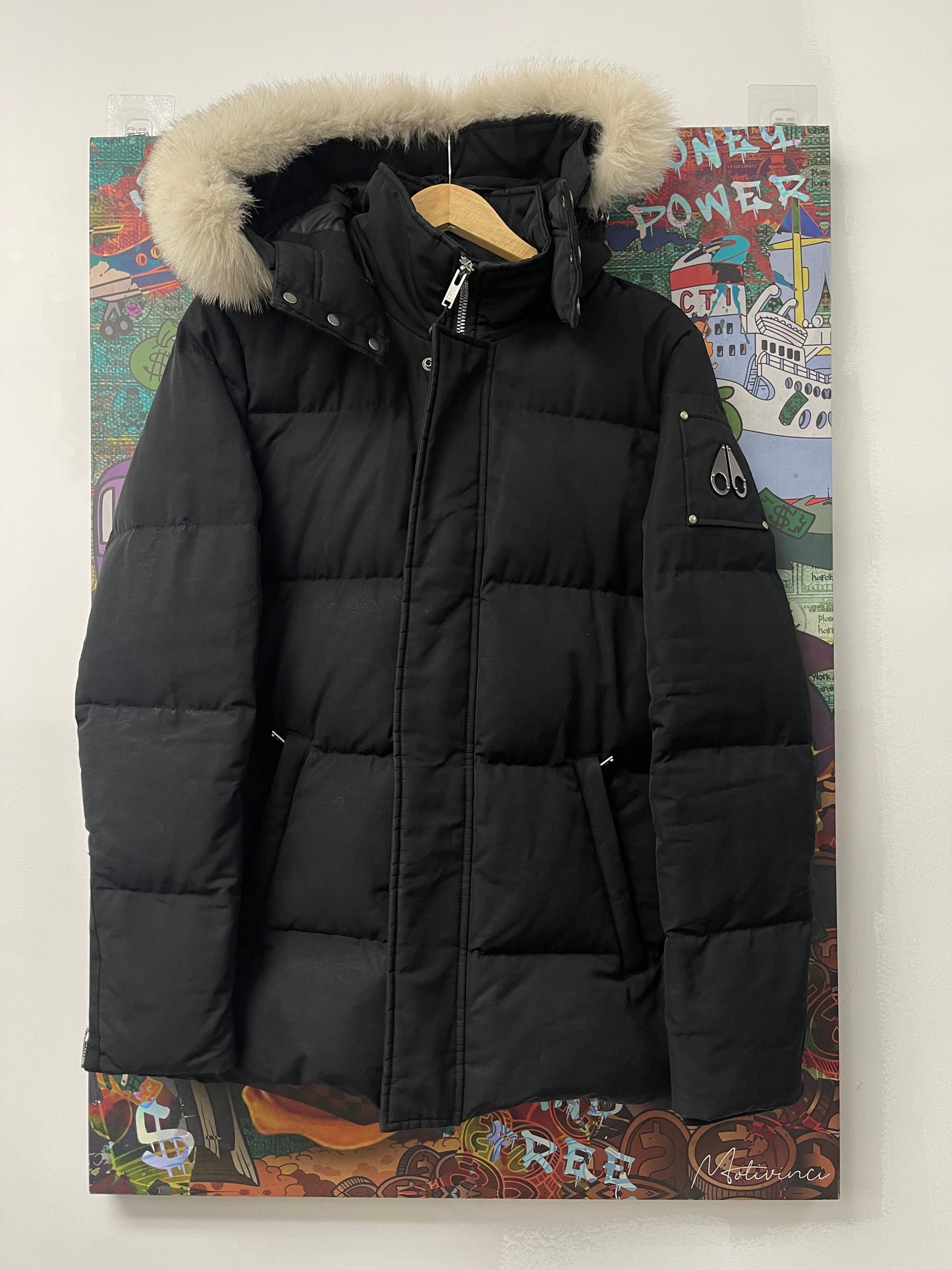 Moose Knuckle Black White Fur Jacket Used Medium N/A