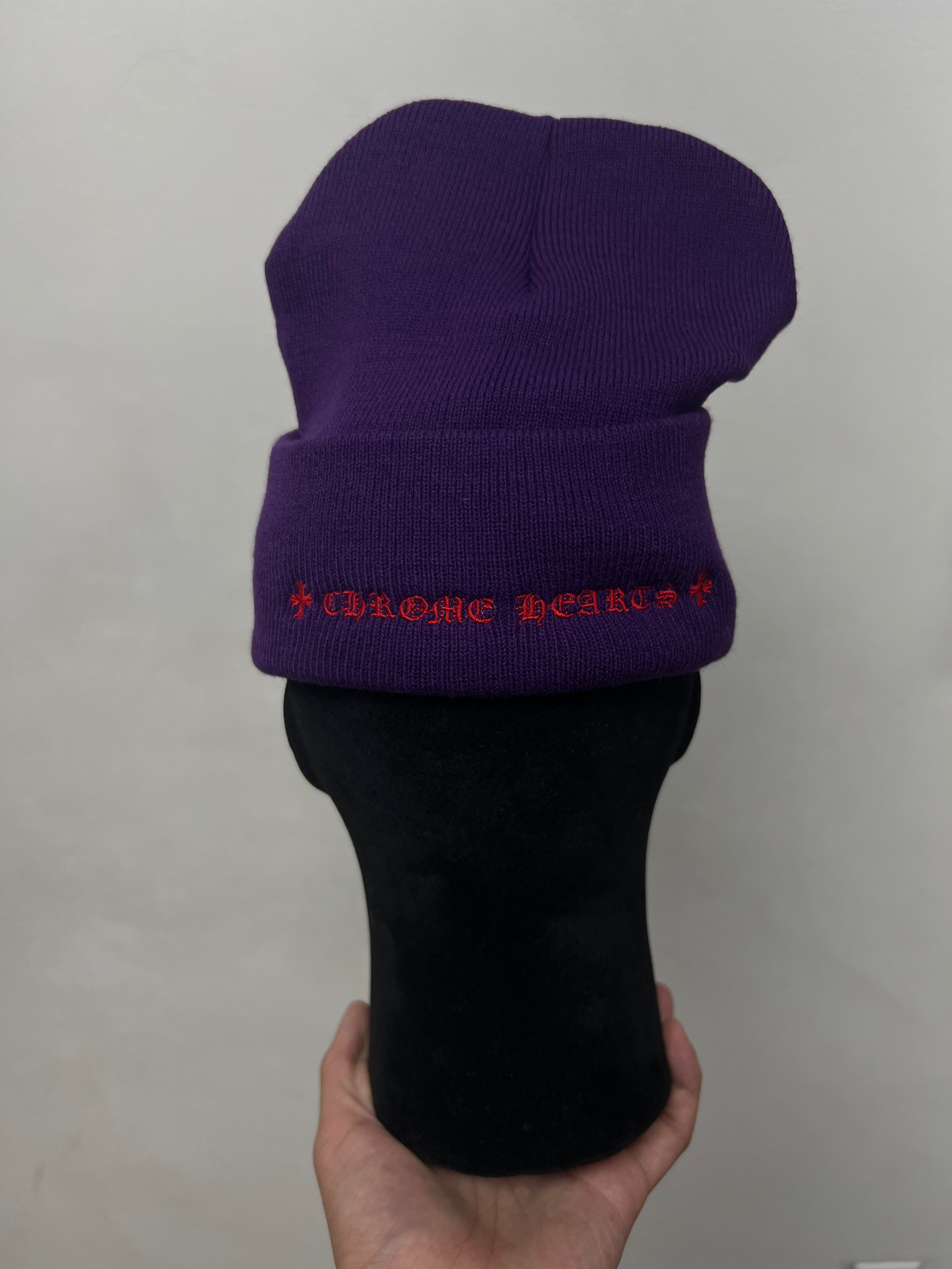Chrome Hearts Purple Red Triple Cross Beanie
