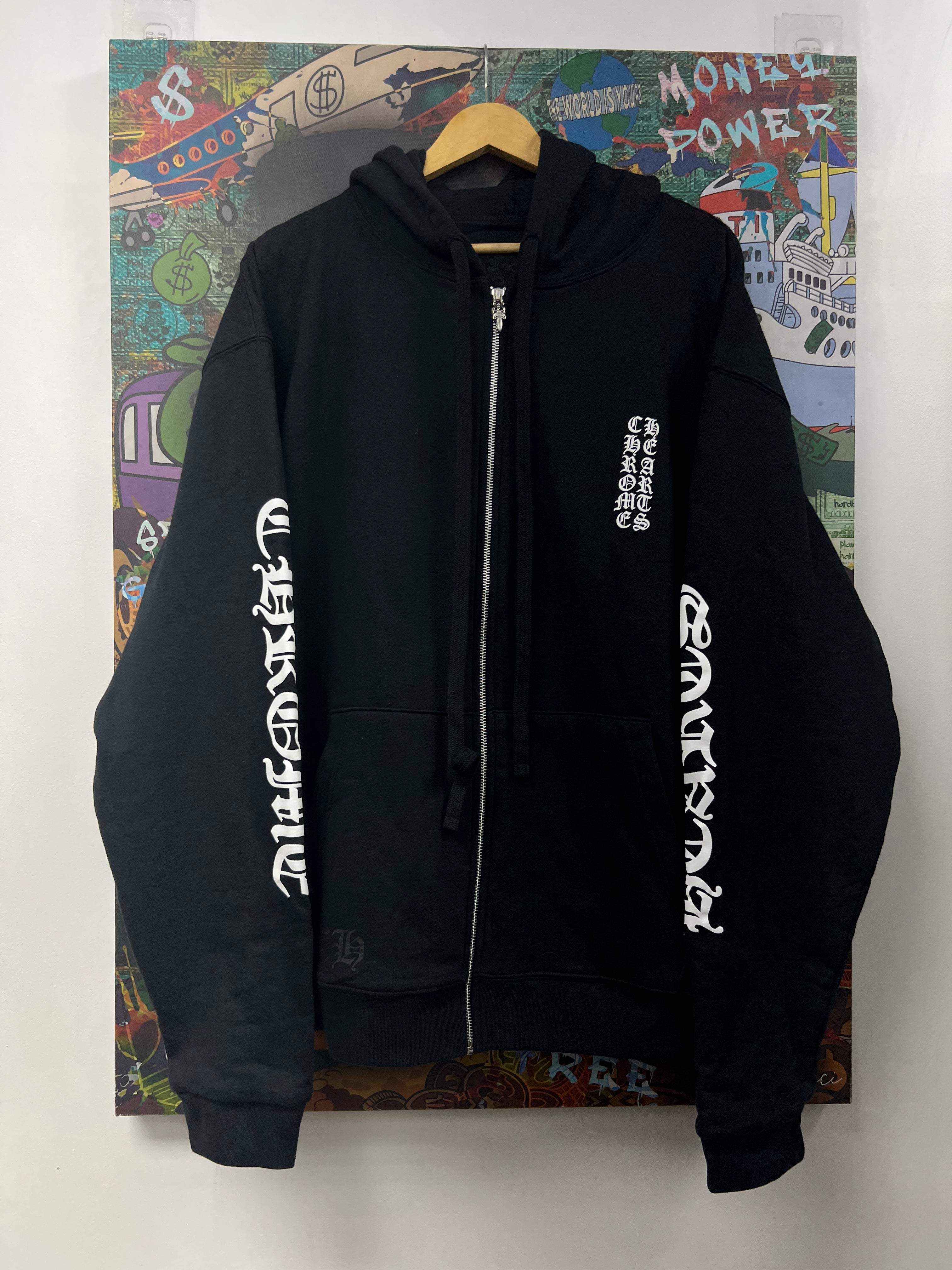 Chrome Hearts Black White Vertical Logo Thermal Zip Up