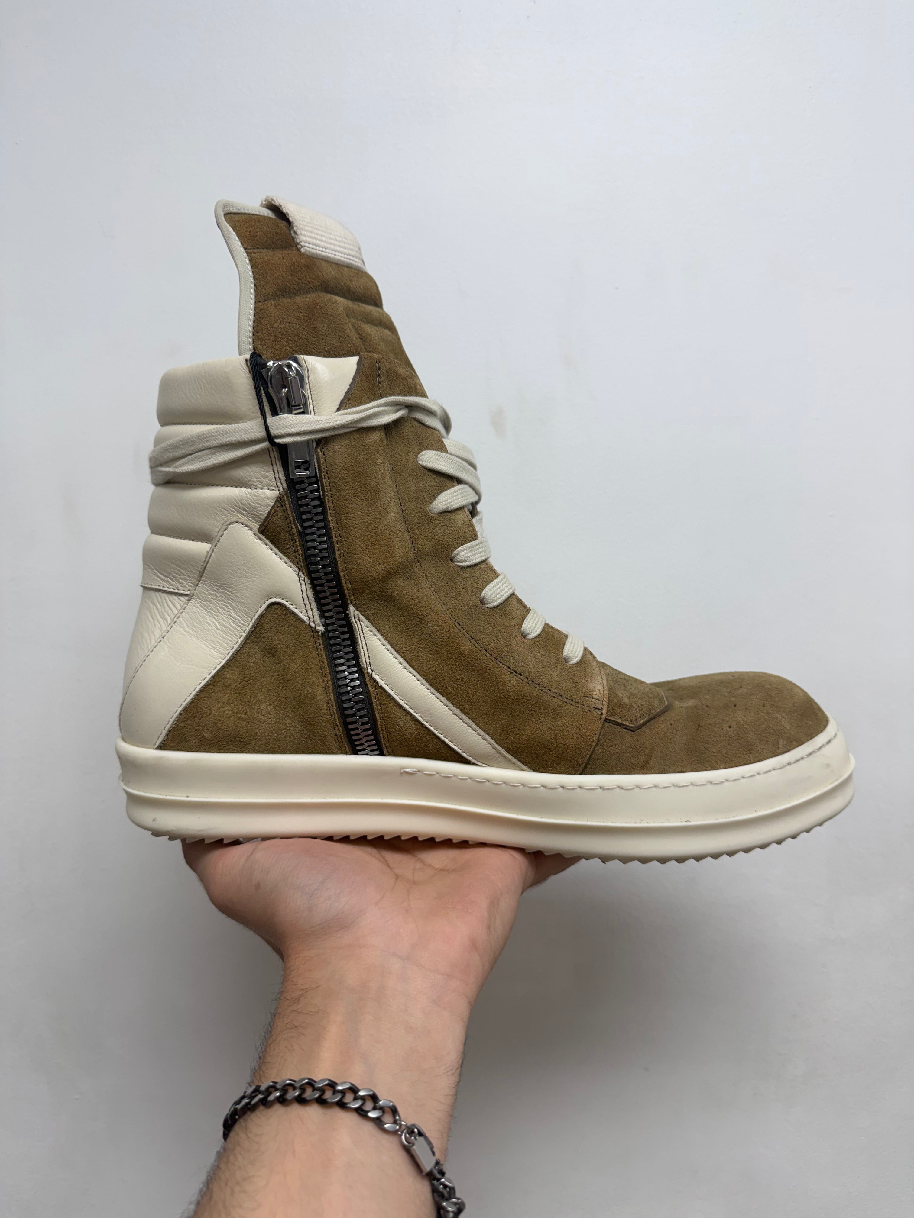 Rick Owens Sumi Brown Suede Geobasket Sneakers