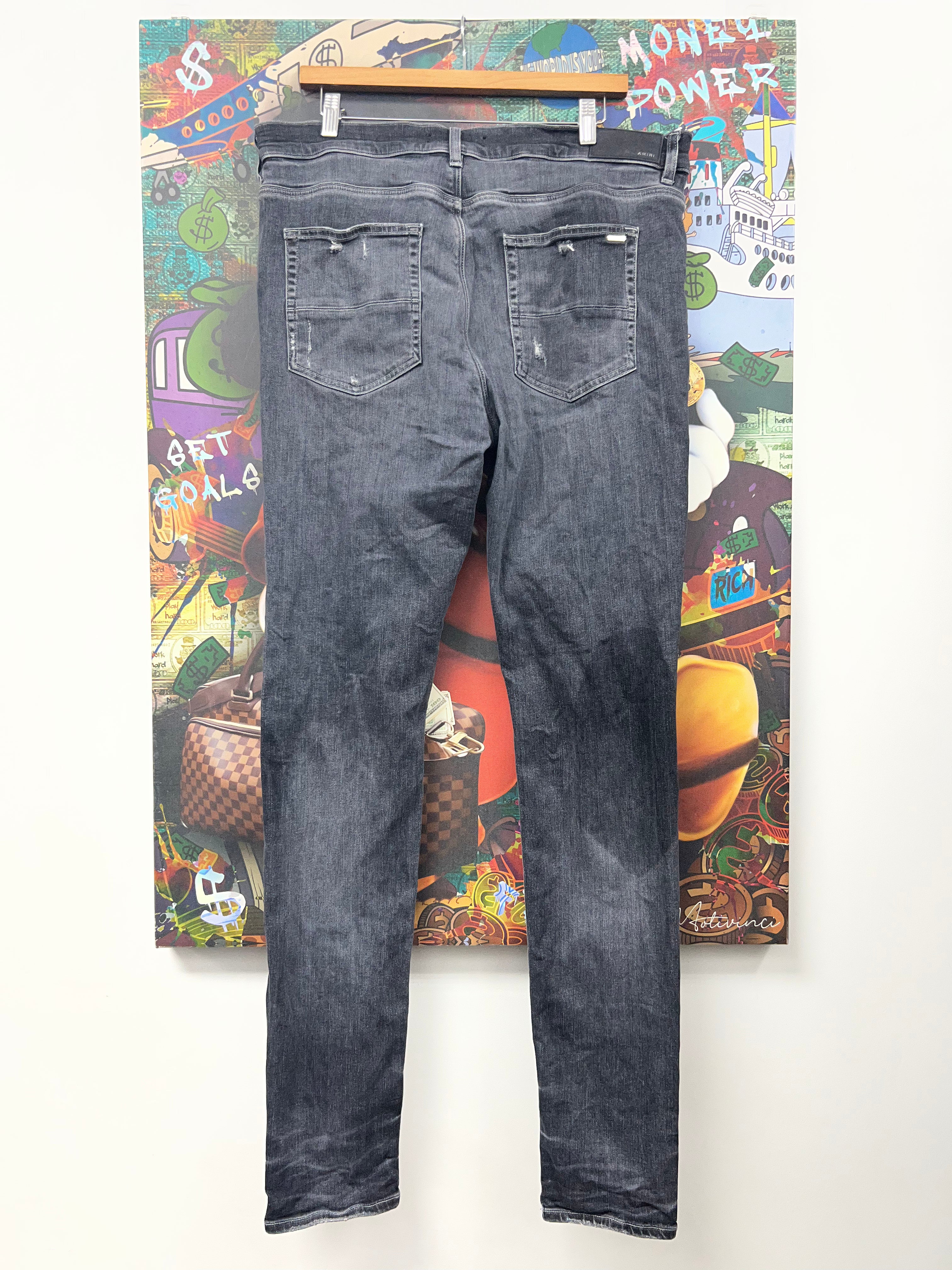 Amiri Grey Black Paisley Thrasher Patch Jeans