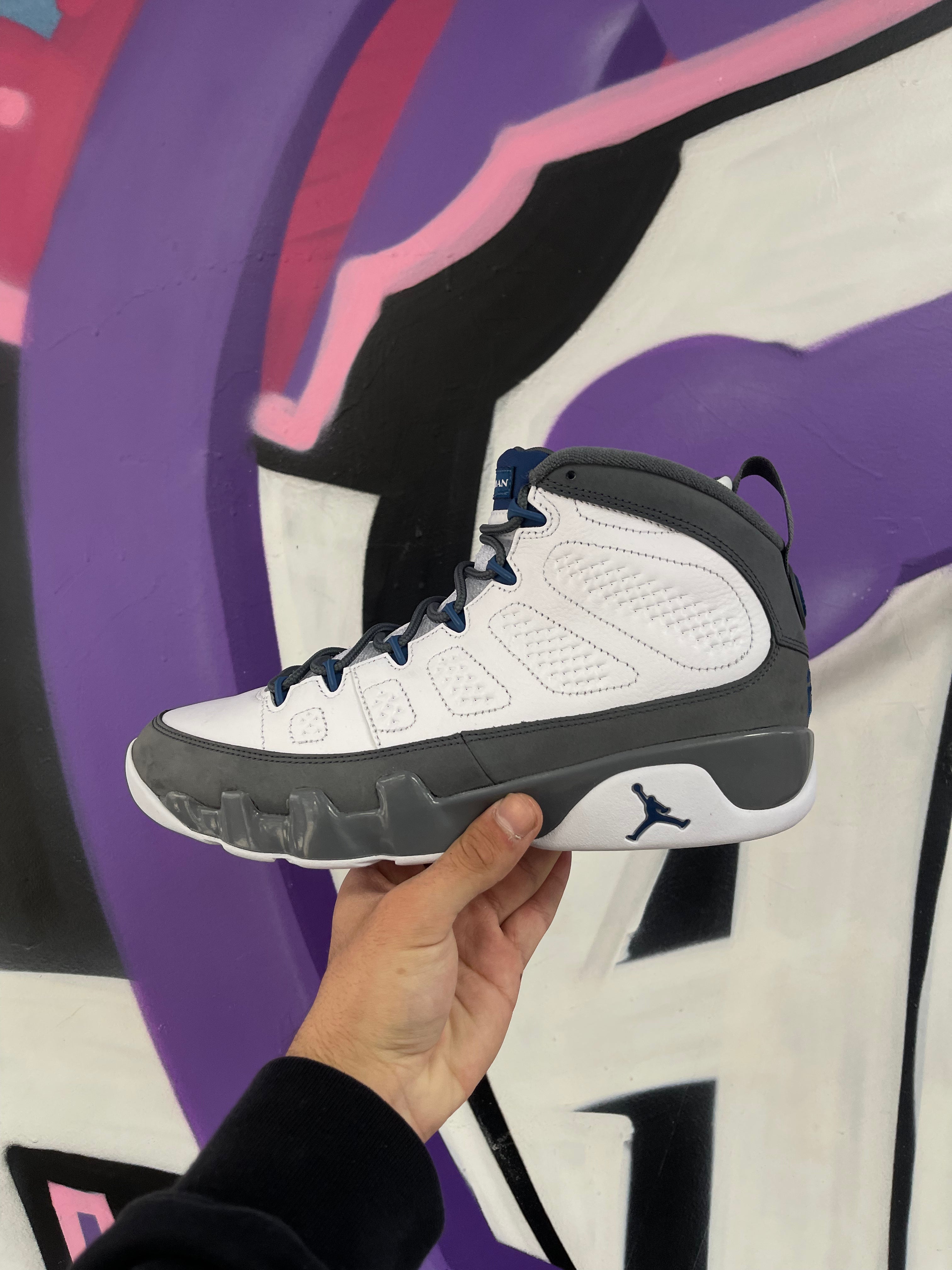 Jordan 9 French Blue Wolf Grey Sneakers