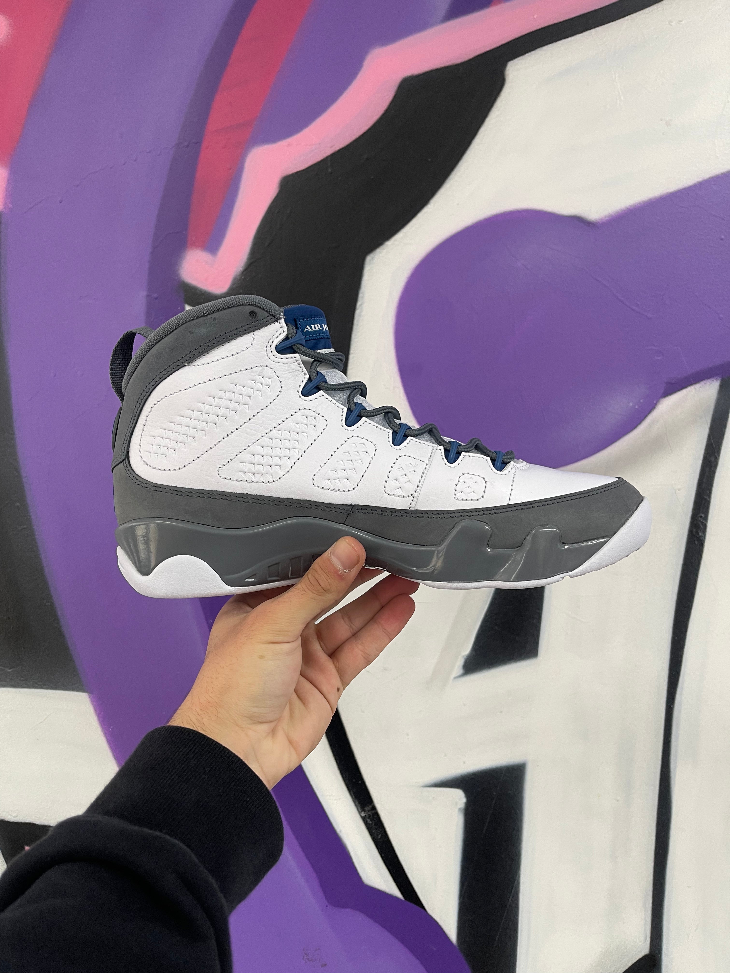Jordan 9 French Blue Wolf Grey Sneakers