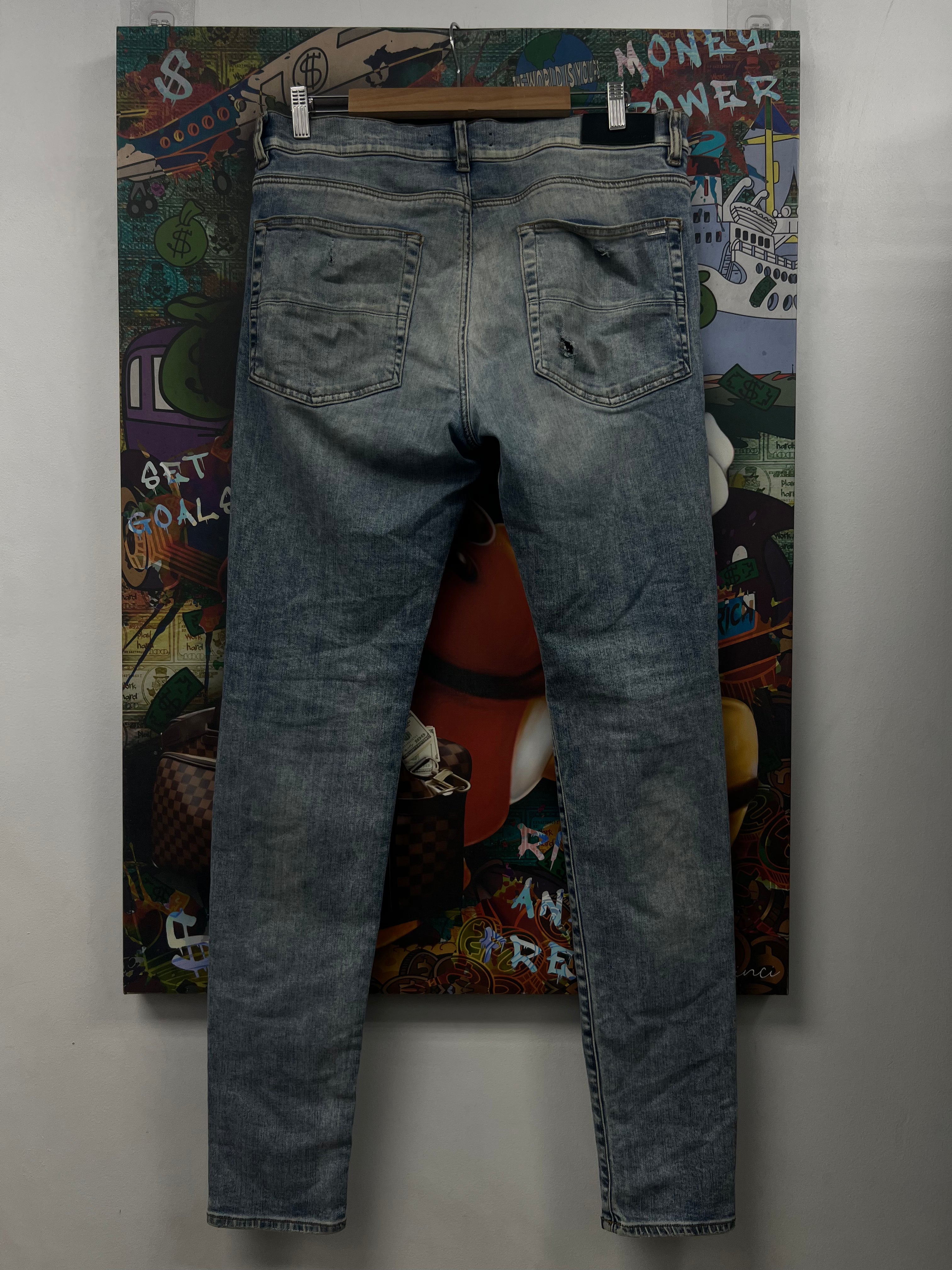 Amiri MX1 Stone Wash Aqua Patch Jeans