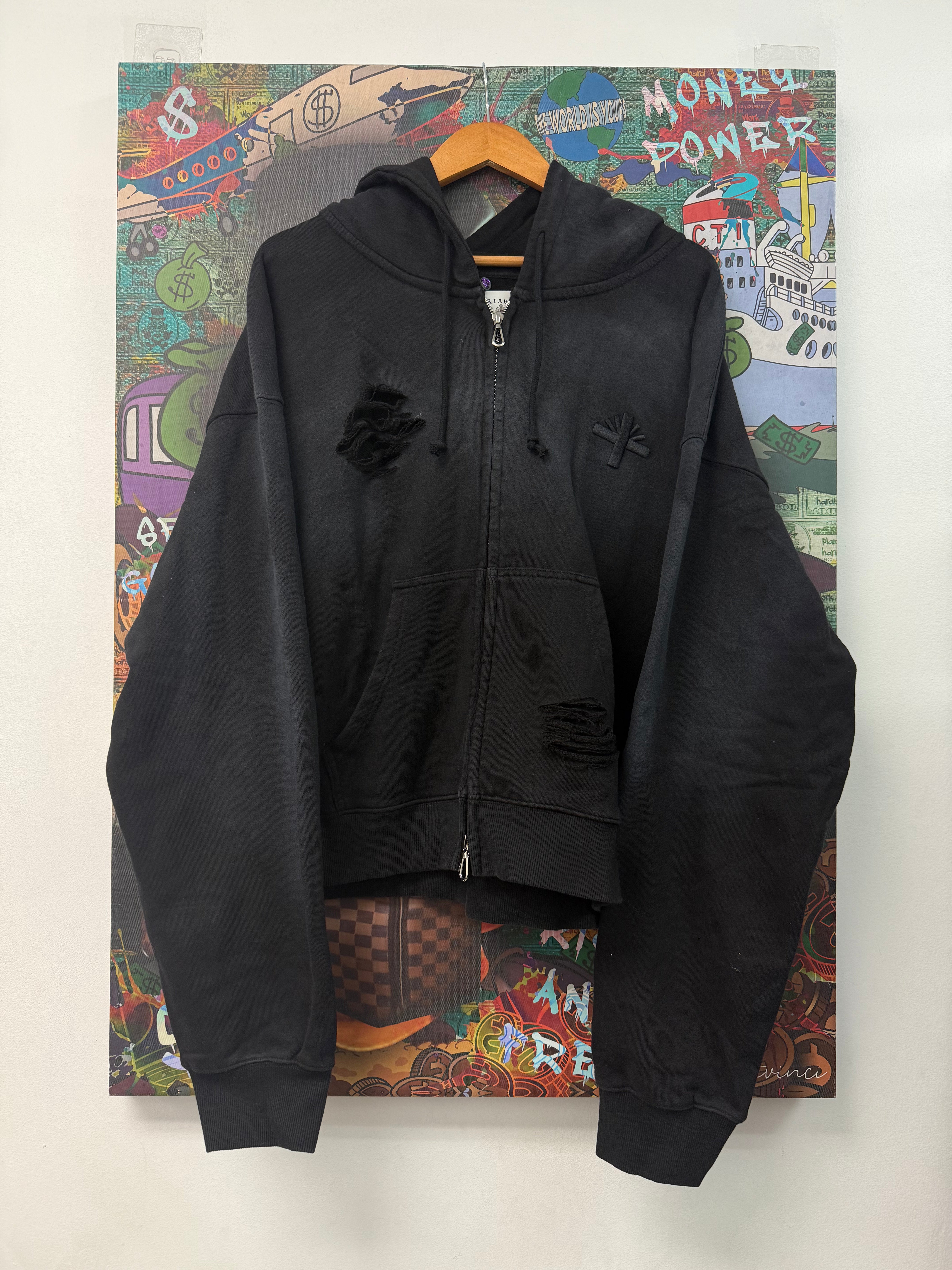 Vertabrae Black Mono Zip Up Hoodie