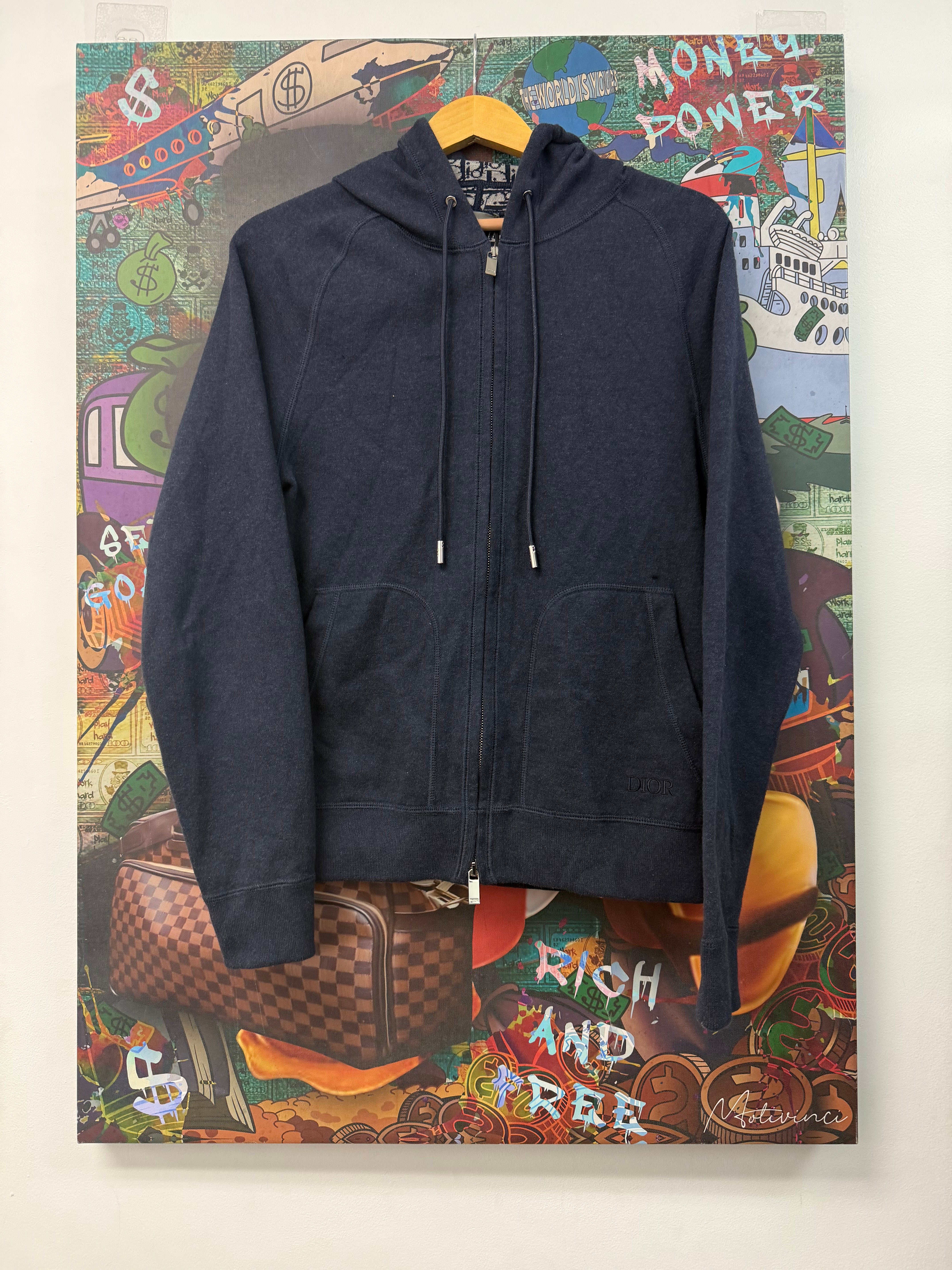 Dior Navy Hood Monogram Zip Up Hoodie