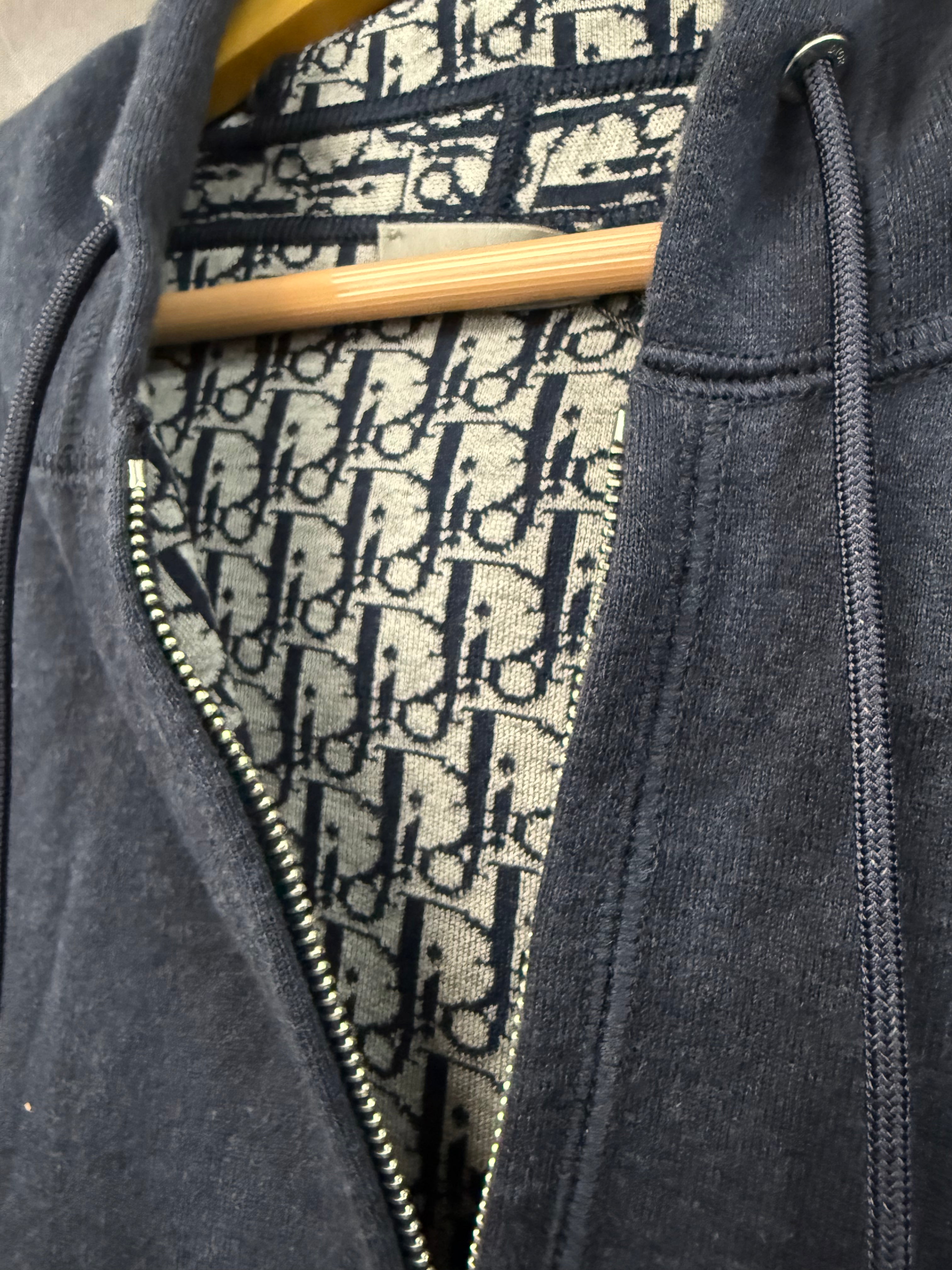 Dior Navy Hood Monogram Zip Up Hoodie