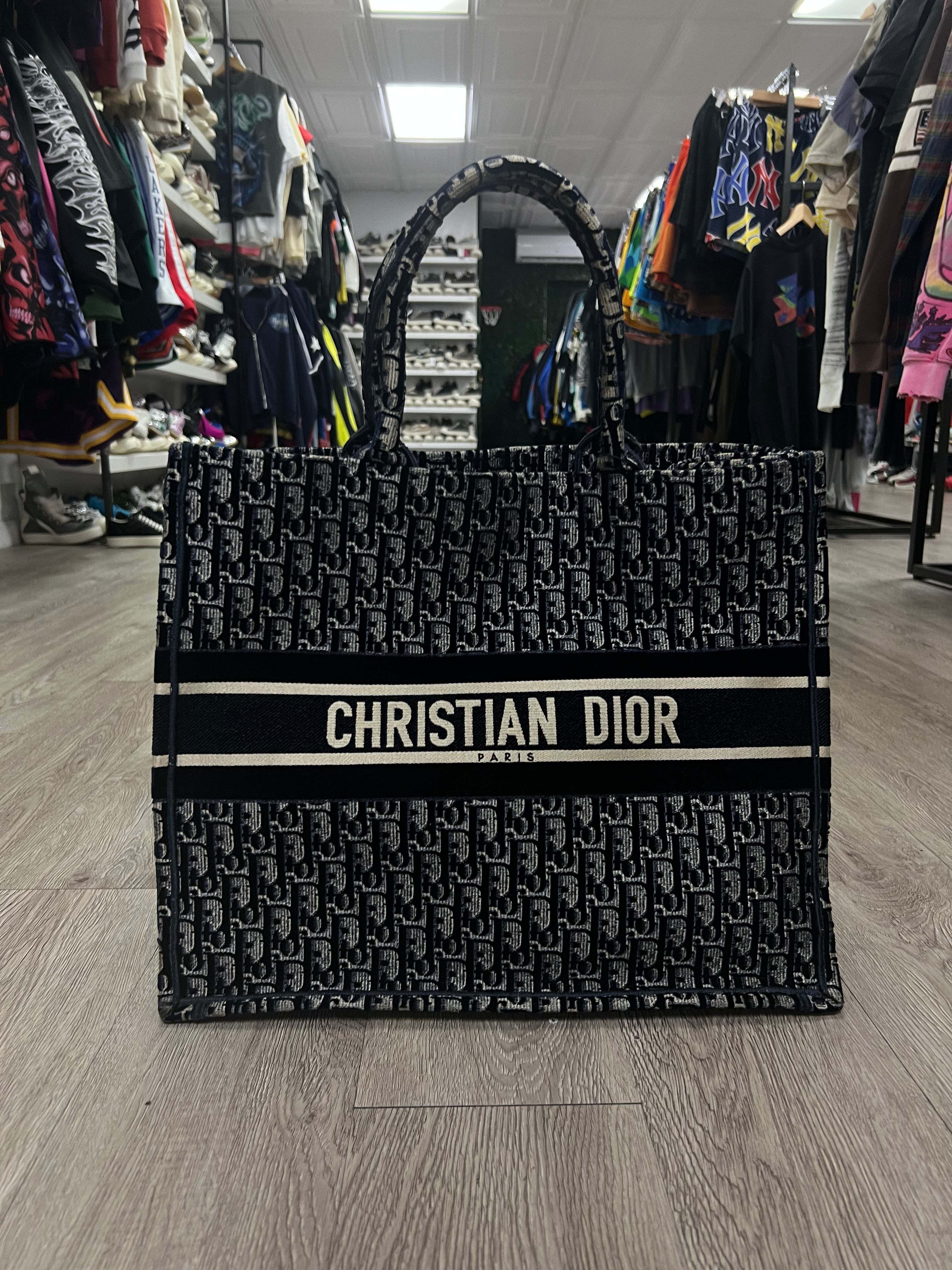 Dior Navy Oblique Velvet Book Tote Bag