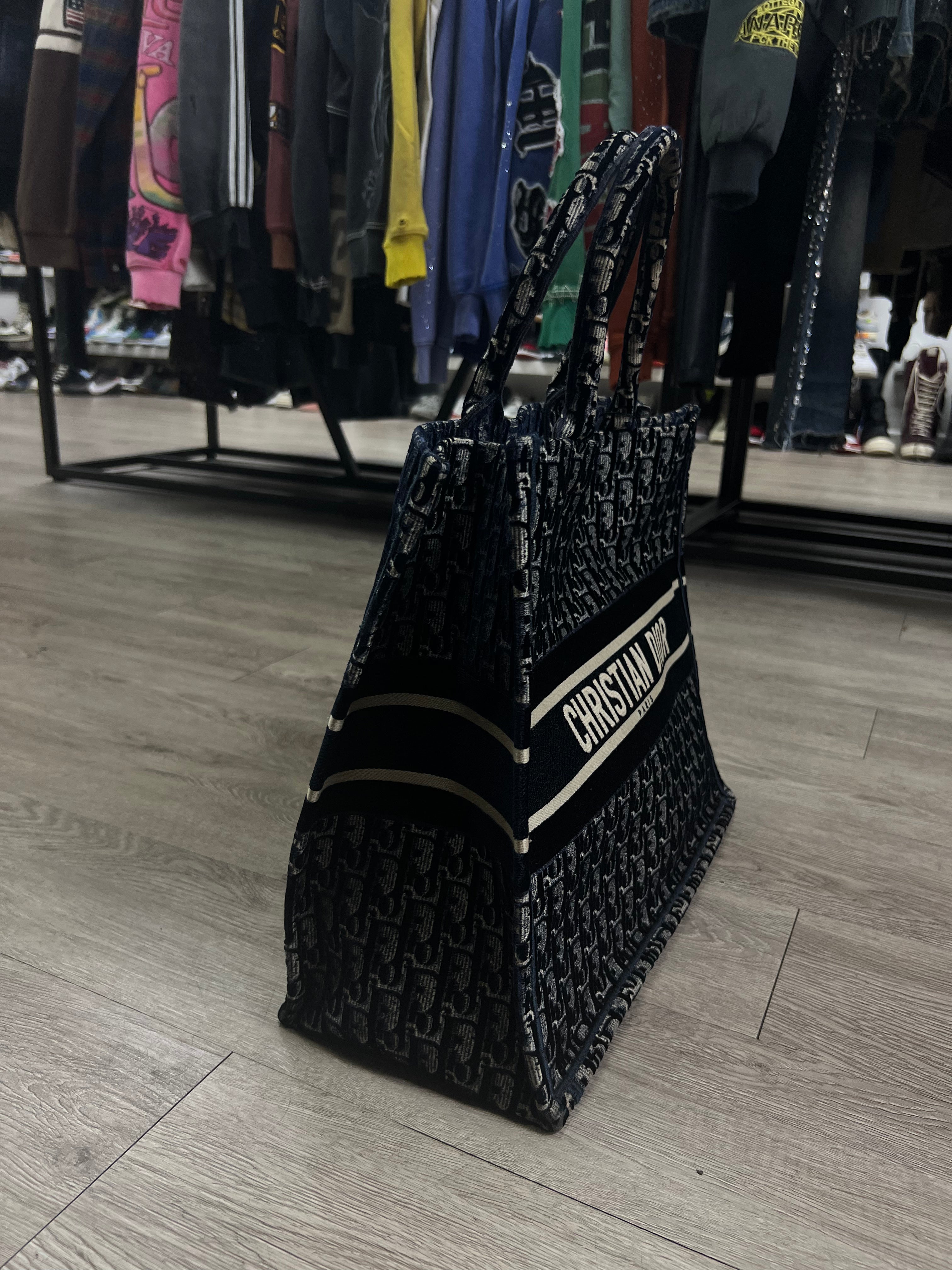 Dior Navy Oblique Velvet Book Tote Bag