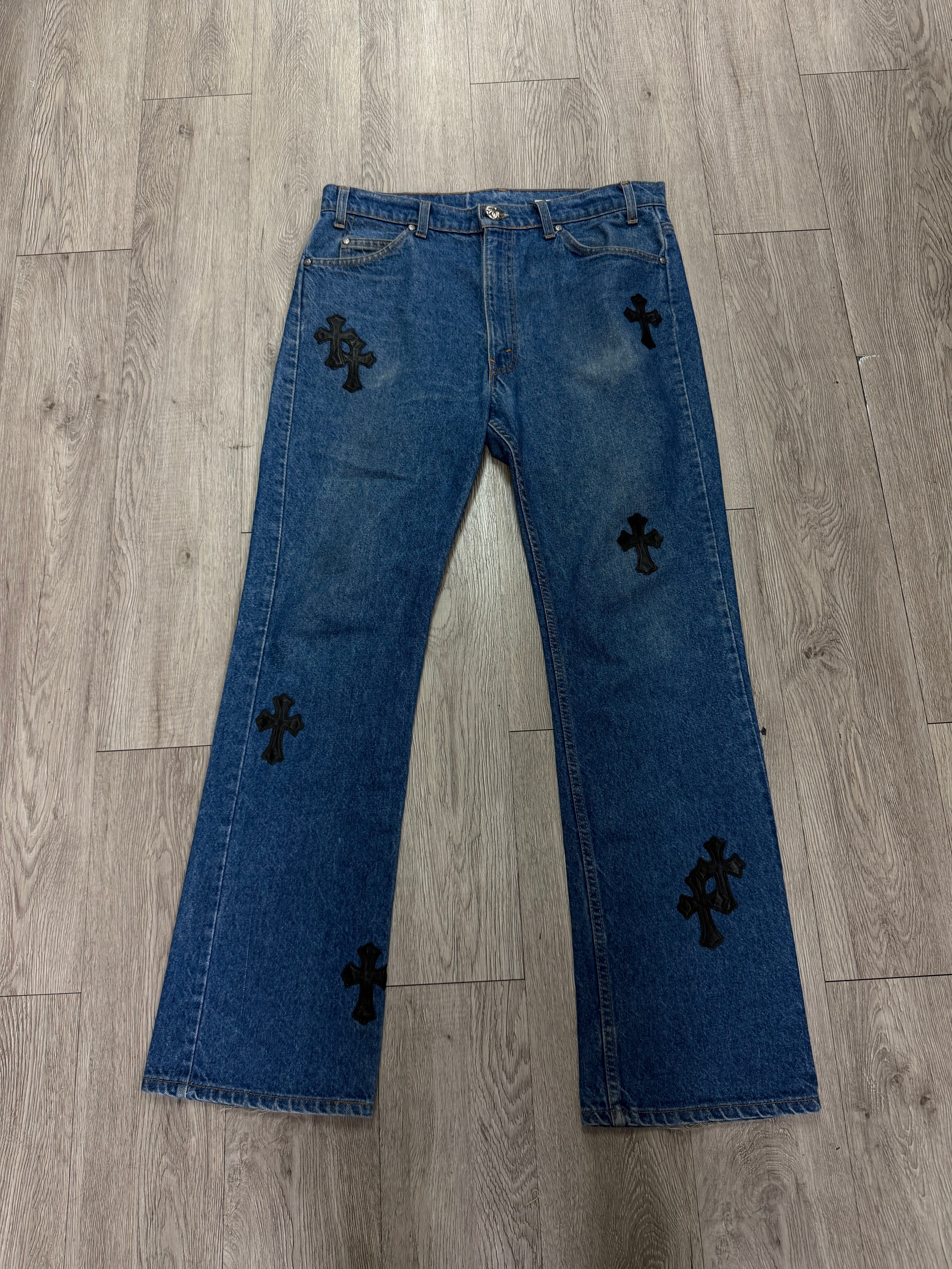 Chrome Hearts Levi's 517 Dark Wash Black Patch Jeans