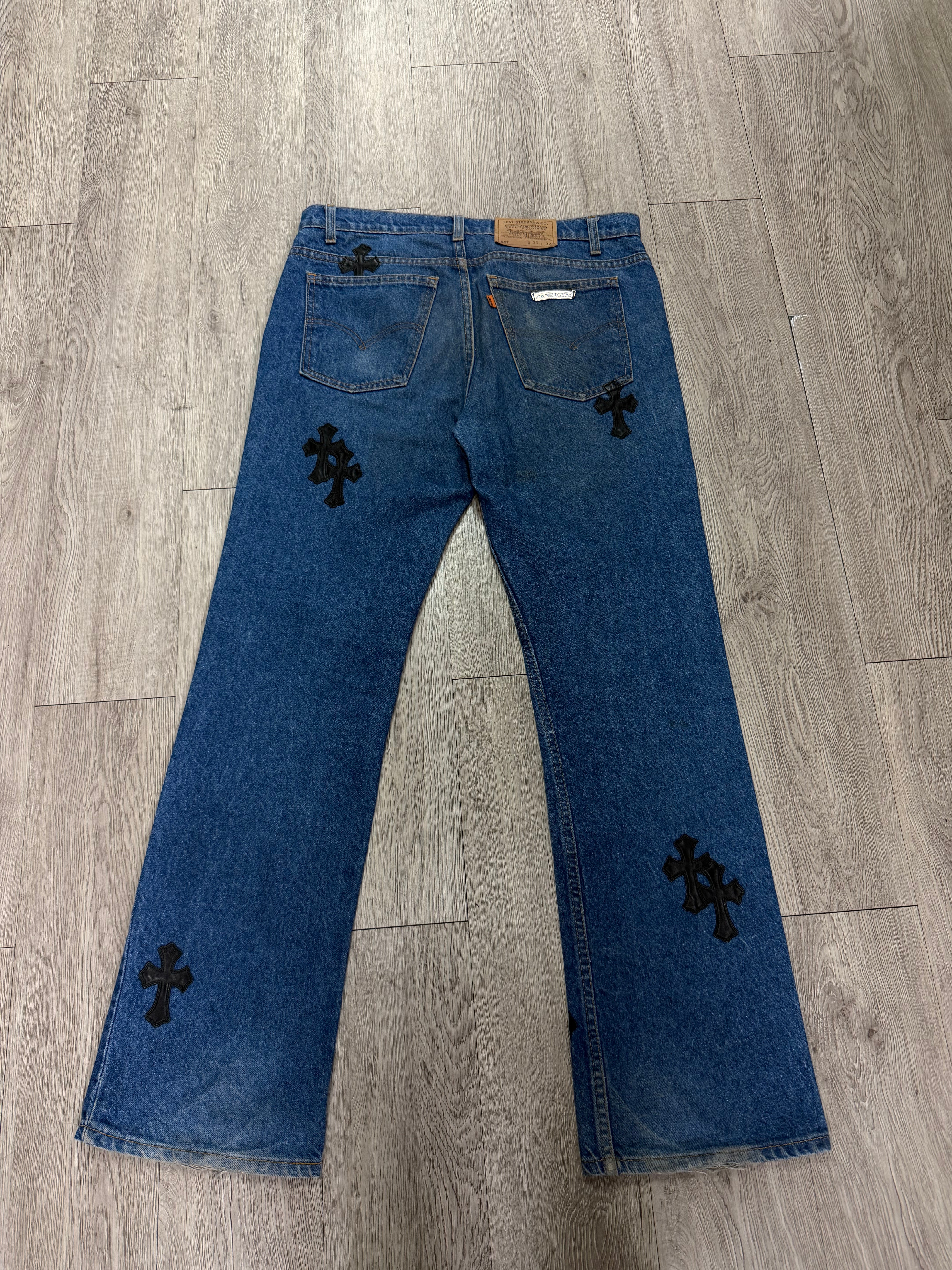 Chrome Hearts Levi's 517 Dark Wash Black Patch Jeans