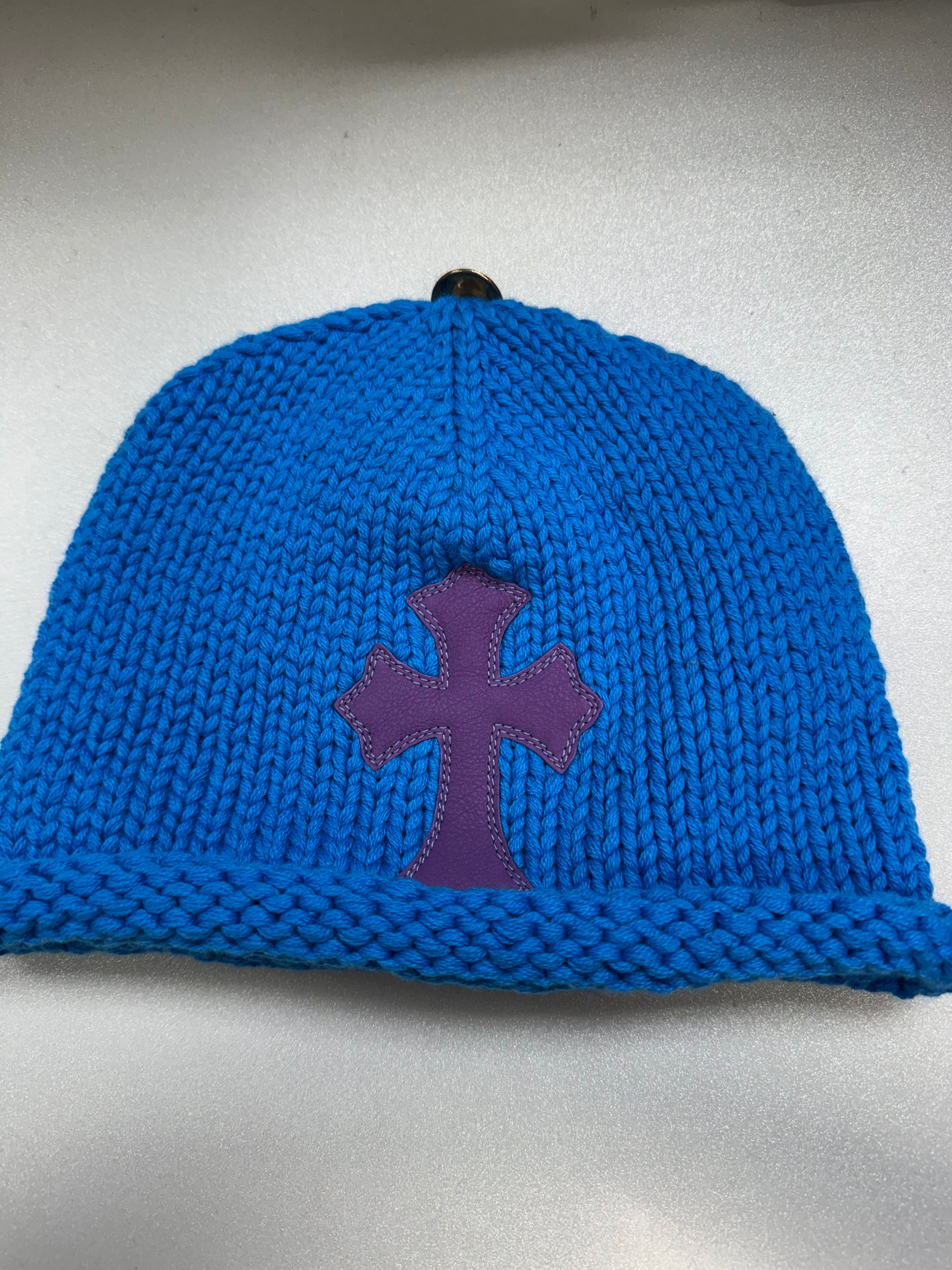 Chrome Hearts Blue Purple Cross Patch Cashmere Beanie