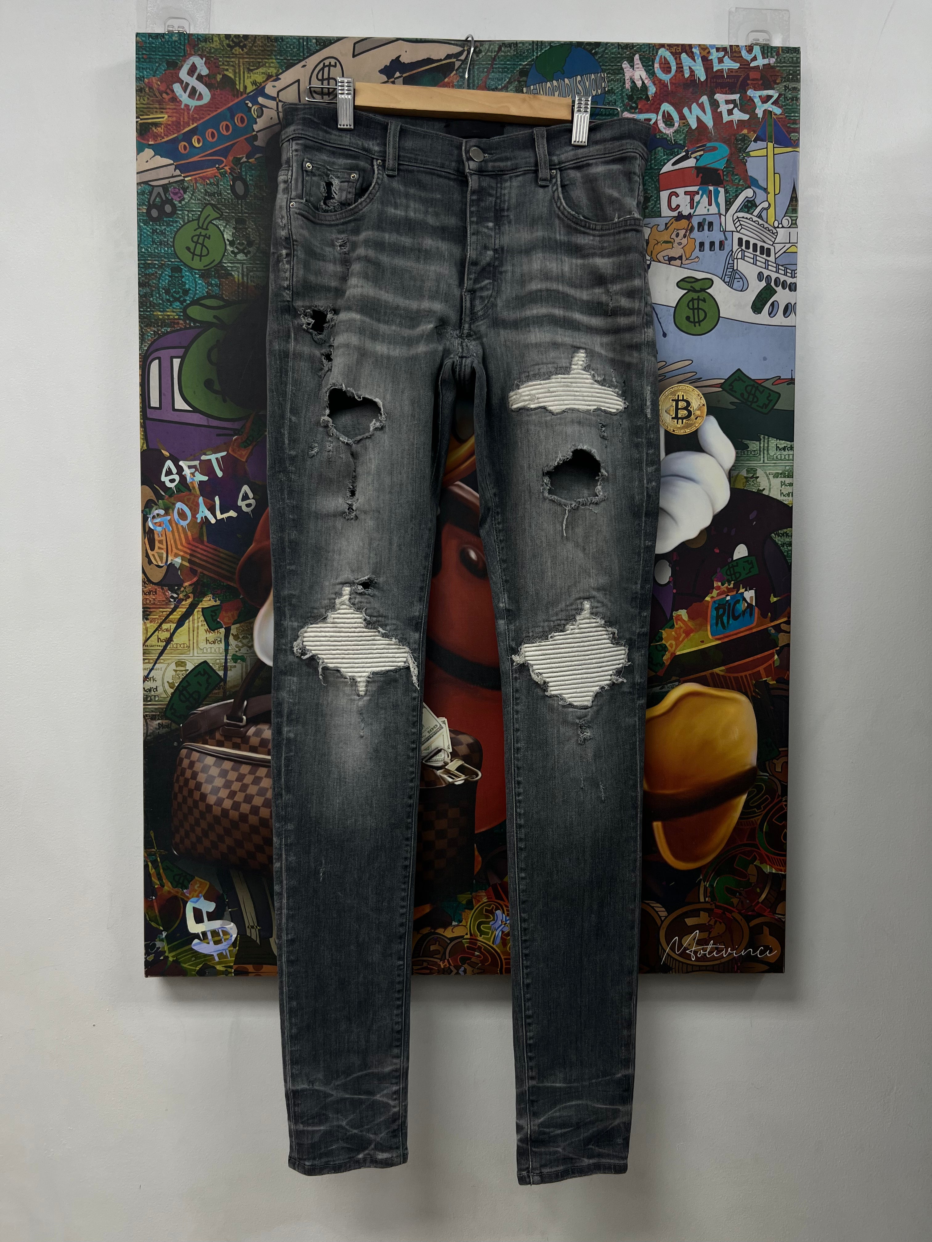 Amiri MX1 Grey White Patch Jeans
