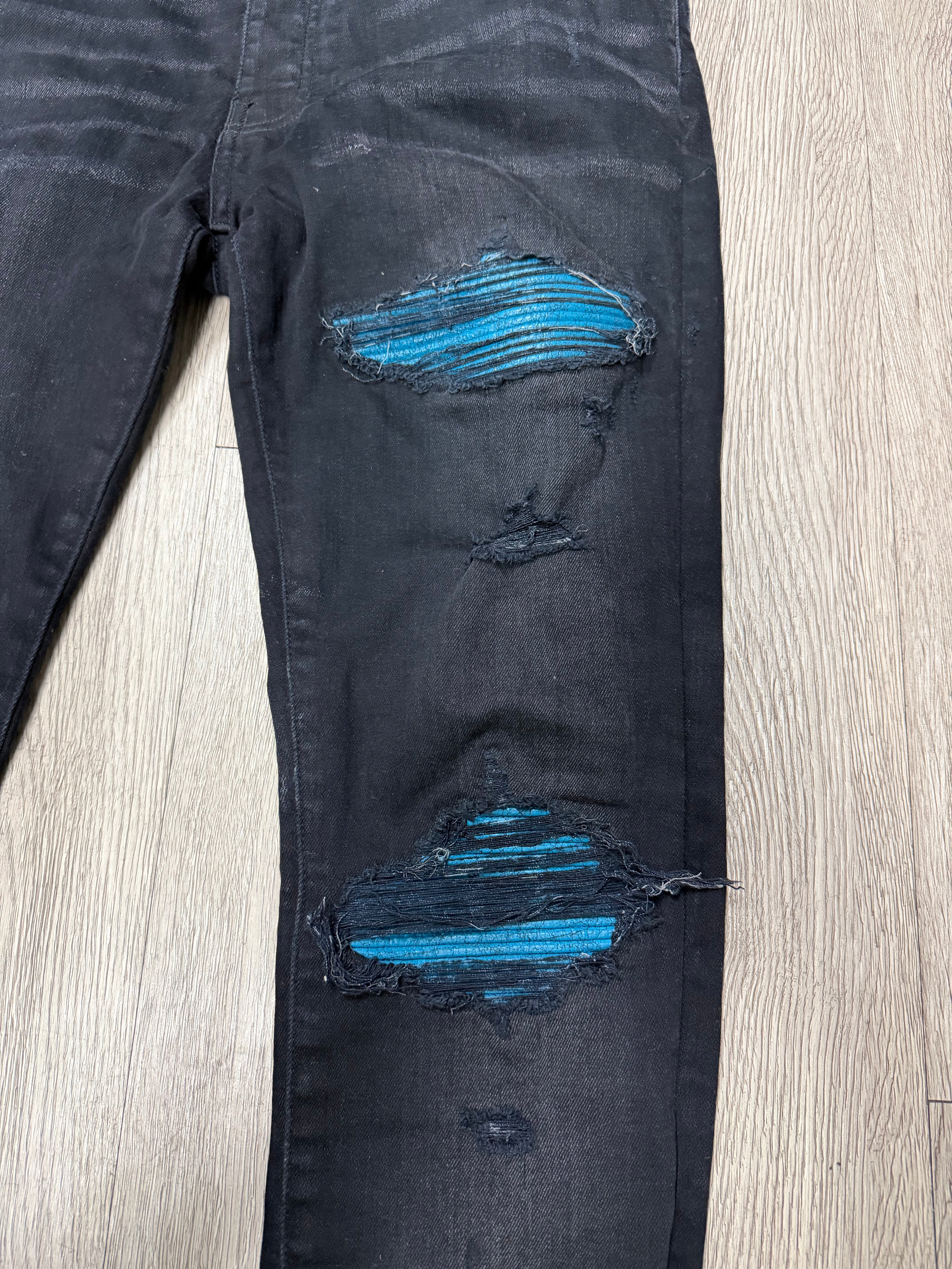 Amiri MX1 Black Blue Crackle Jeans