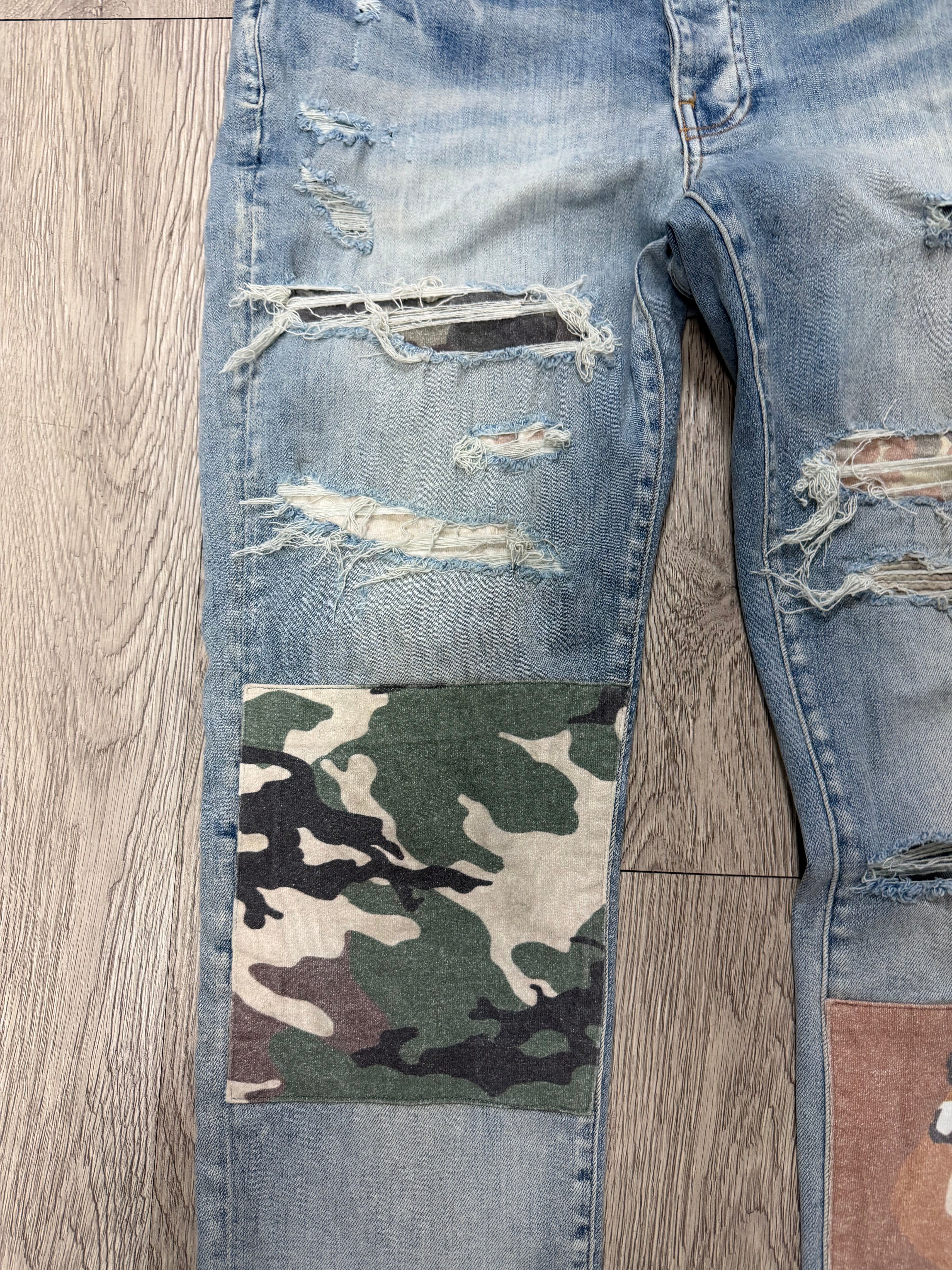Amiri Light Wash Desert Camo Patchwork (Repaired Back Pocket) Jeans