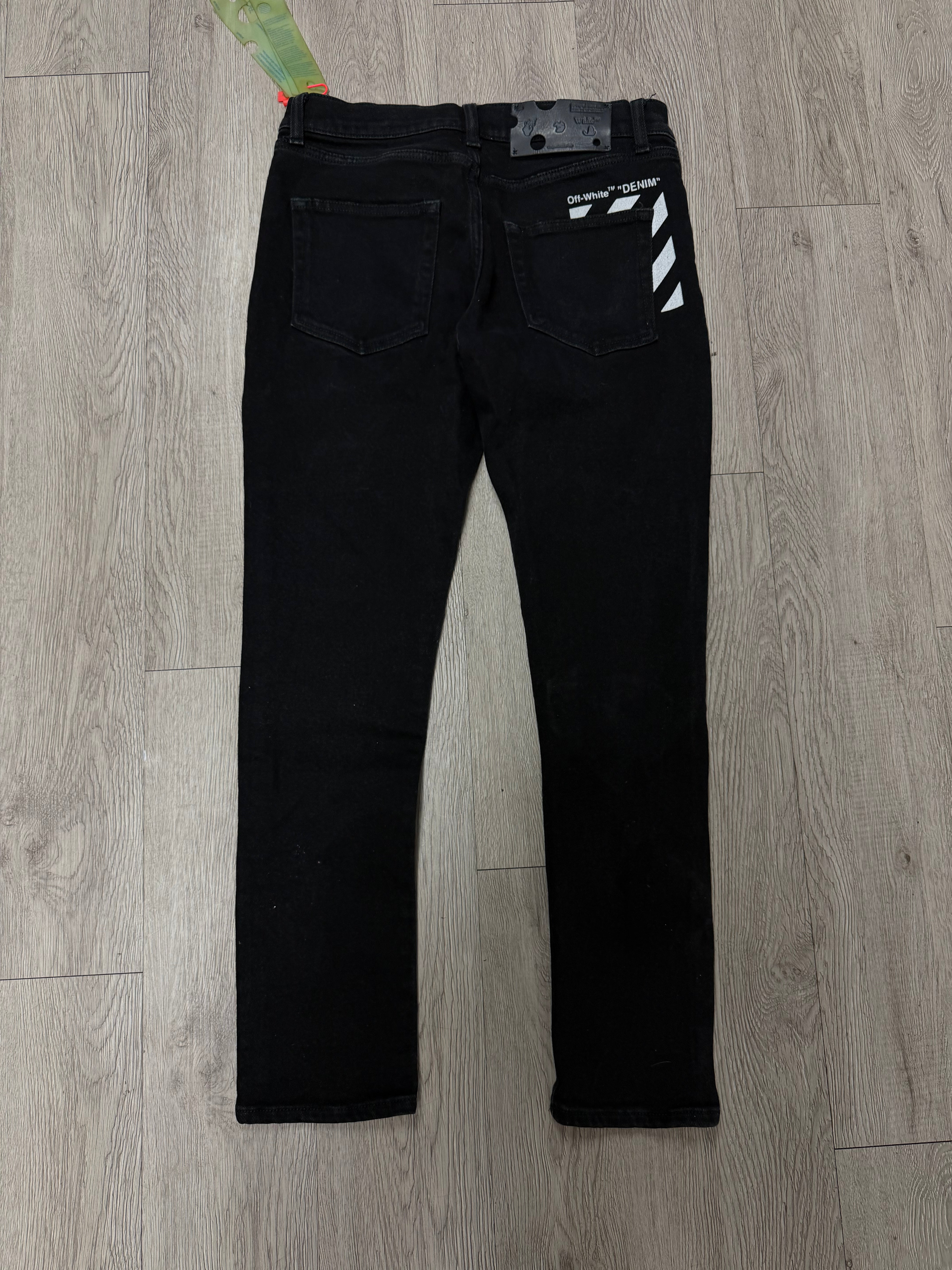 Off White Black White Striped Jeans