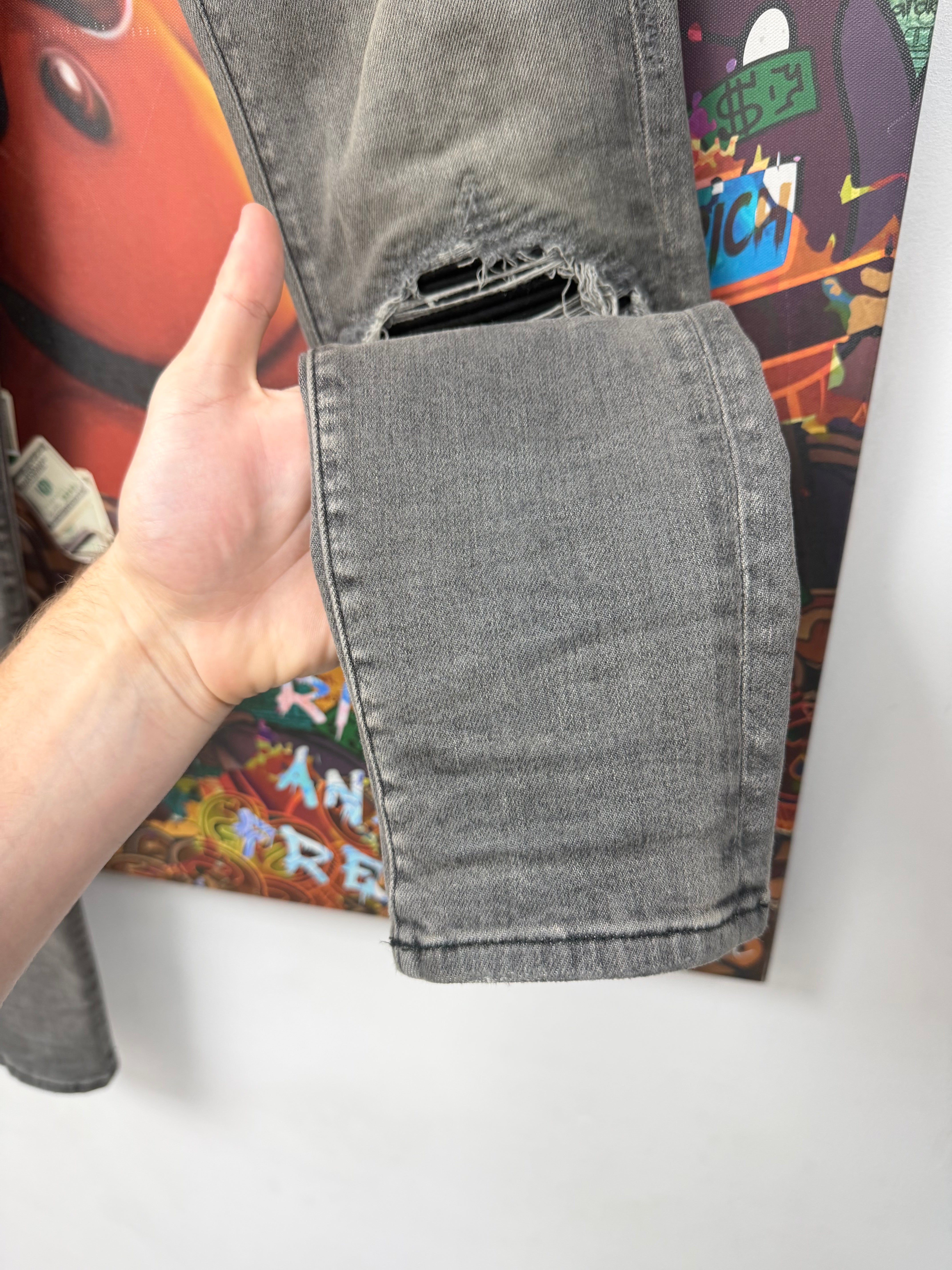 Amiri MX1 Grey Black Suede Patch Jeans