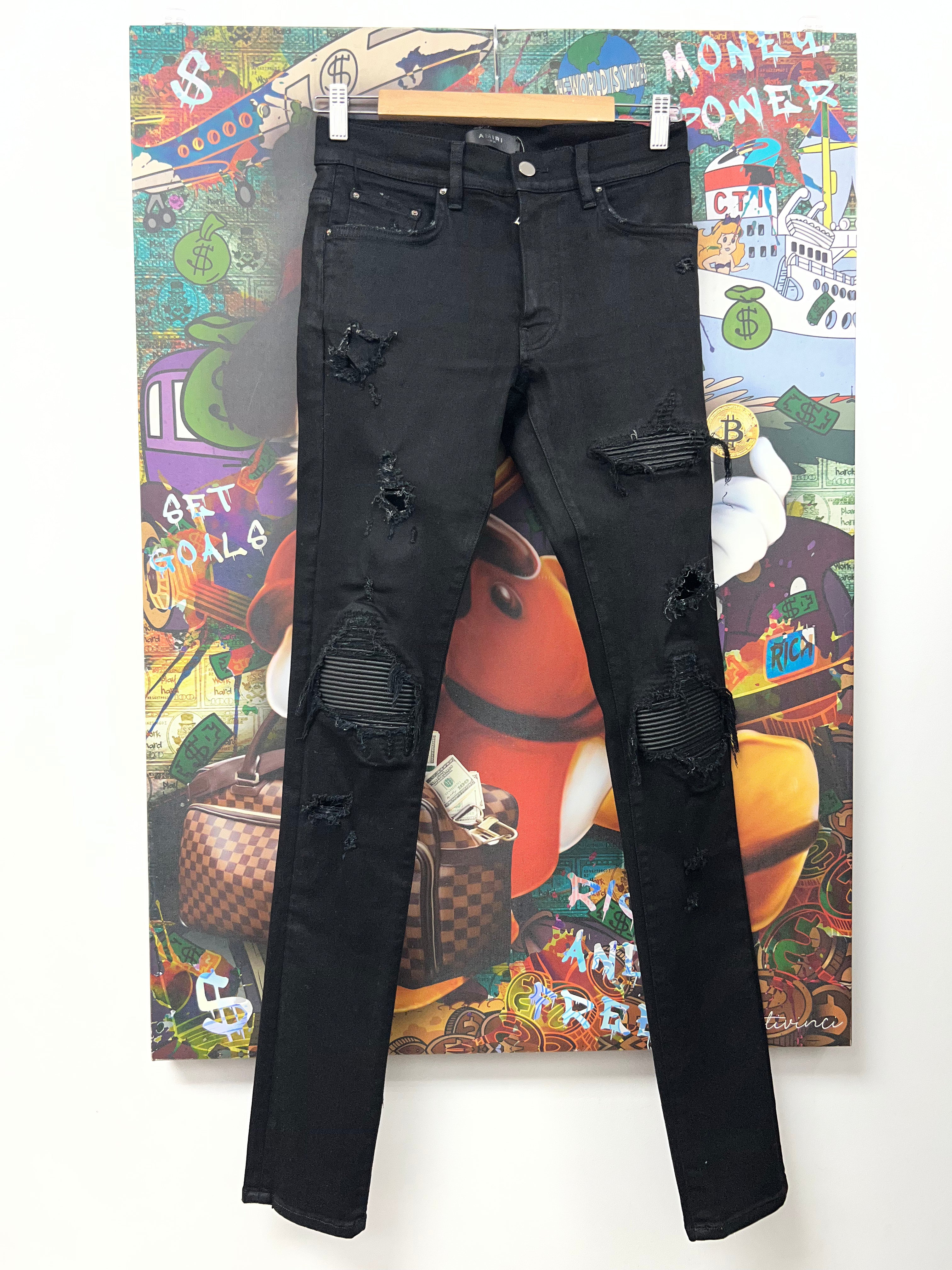 Amiri MX1 Black Wax Leather Patch (Zipper) Jeans
