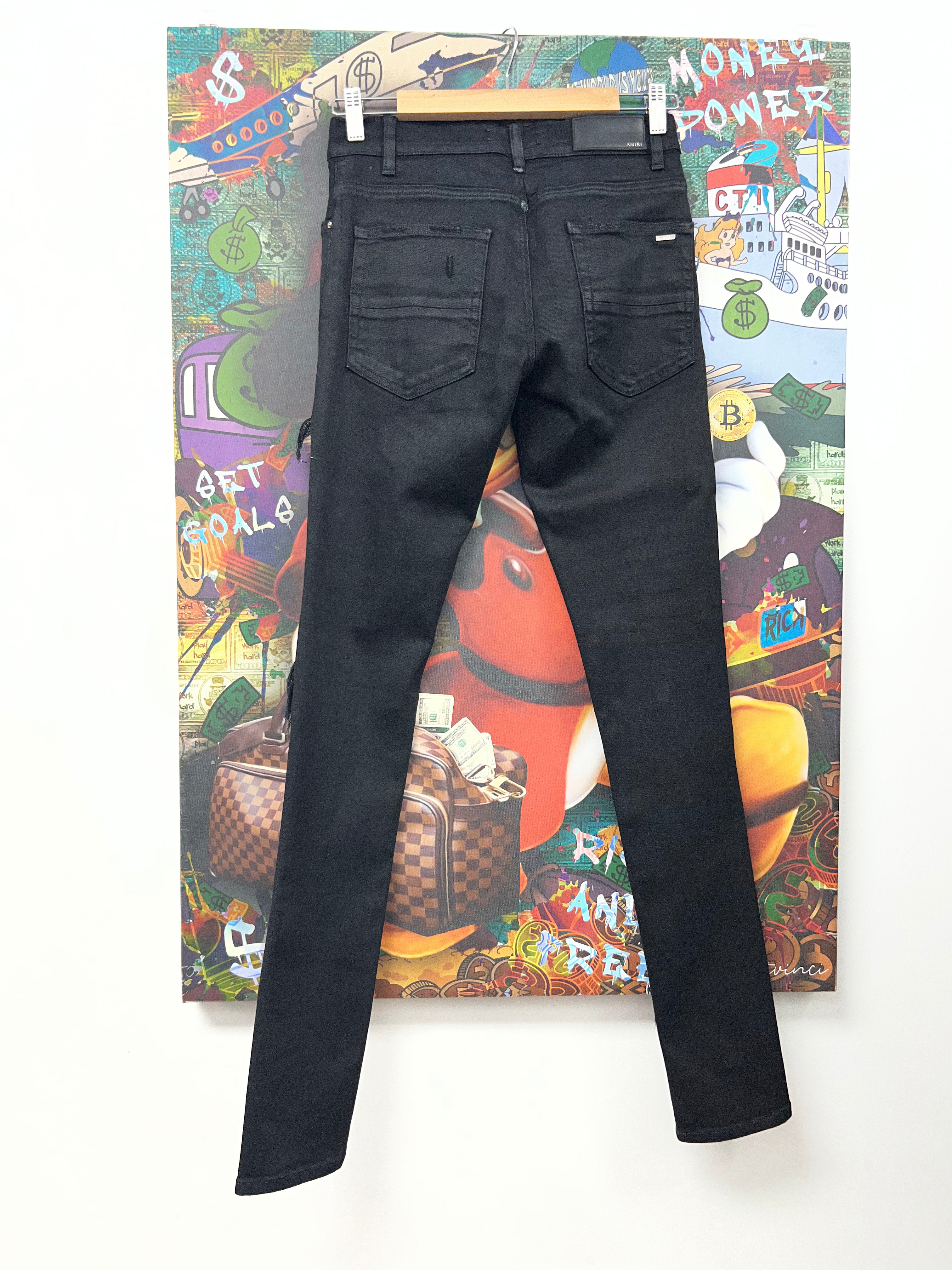 Amiri MX1 Black Wax Leather Patch (Zipper) Jeans