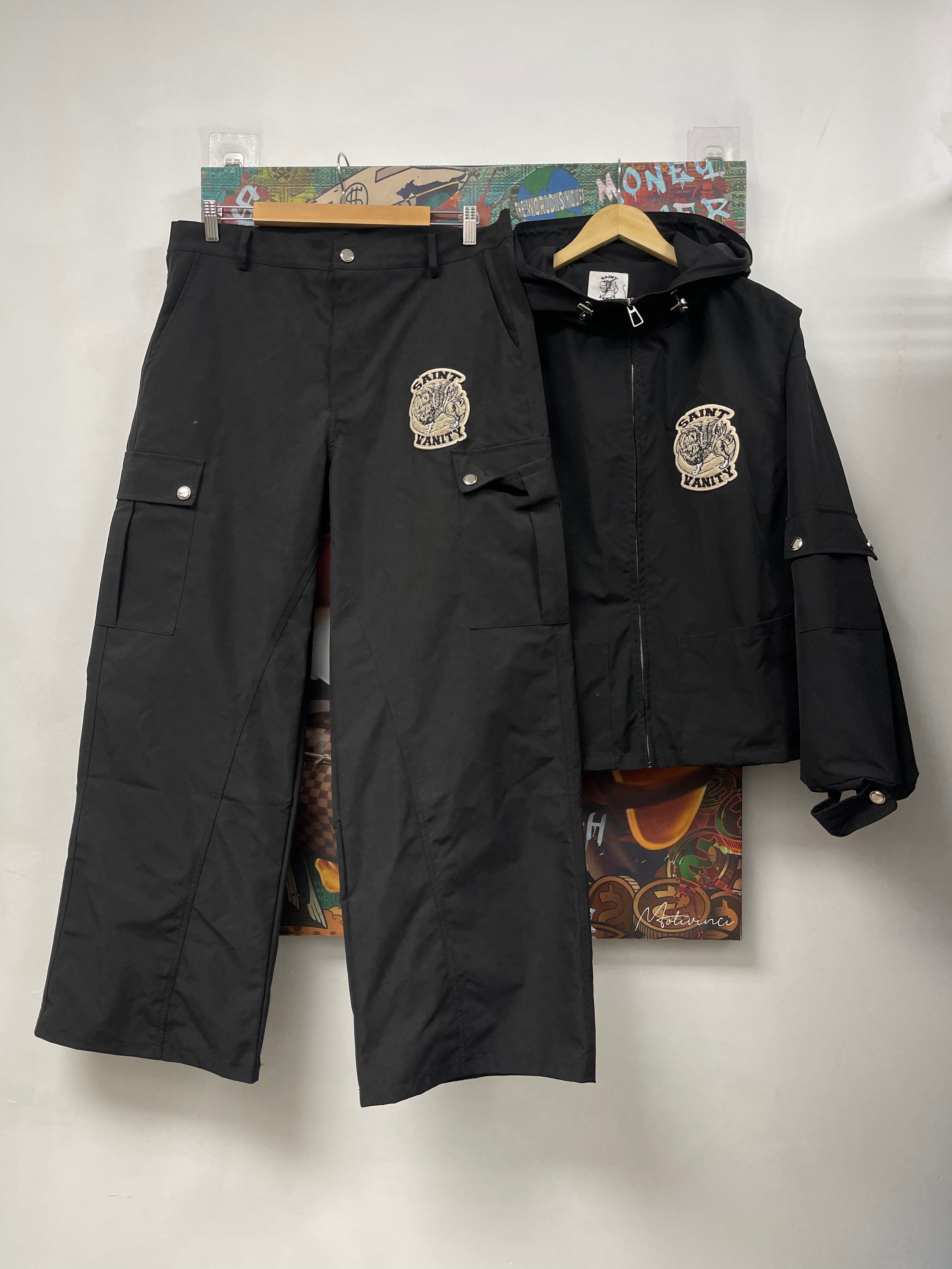 Saint Vanity Black Cream Nylon Cargo 26 Track Suit