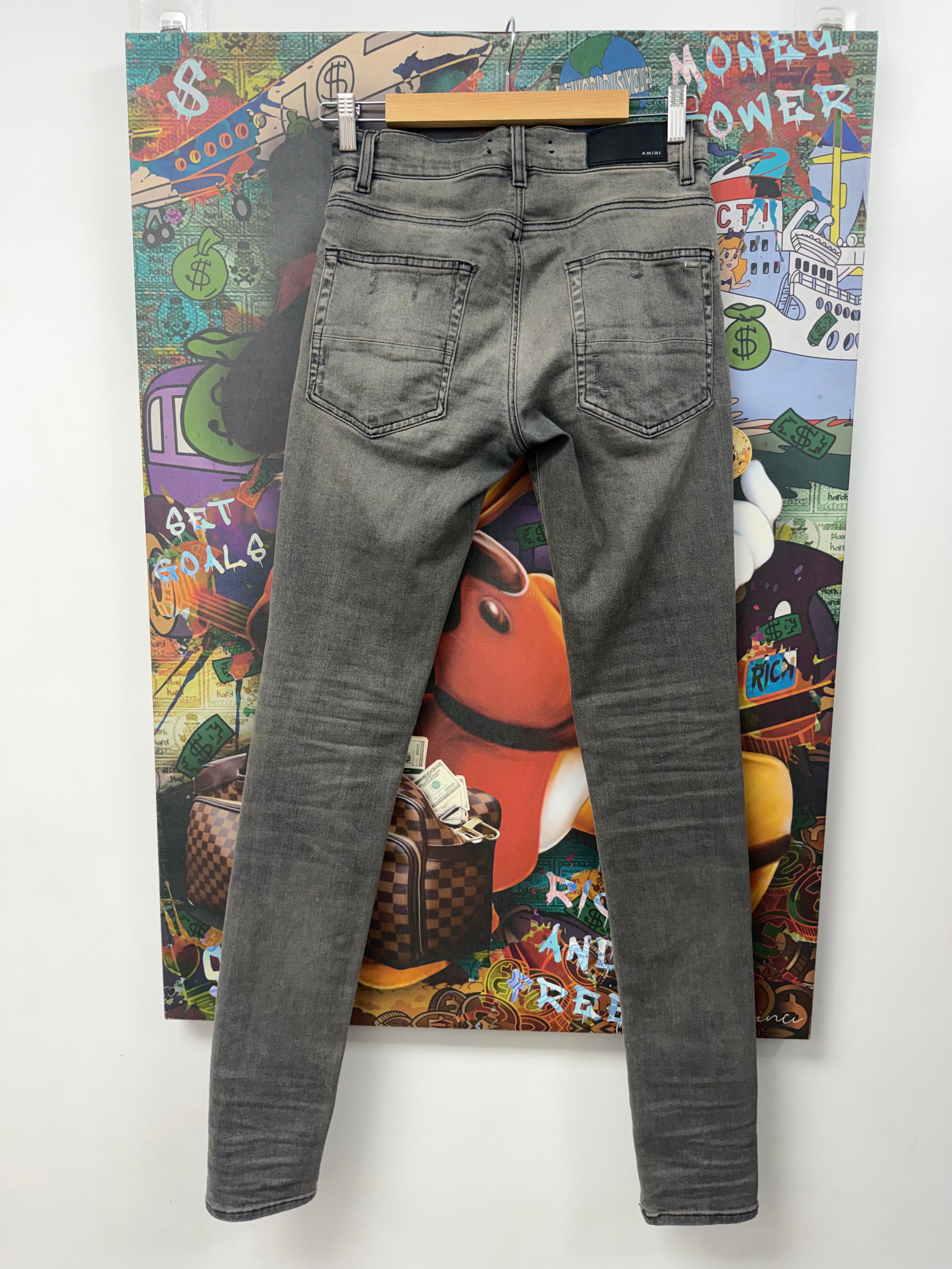 Amiri MX1 Grey Black Suede Patch Jeans