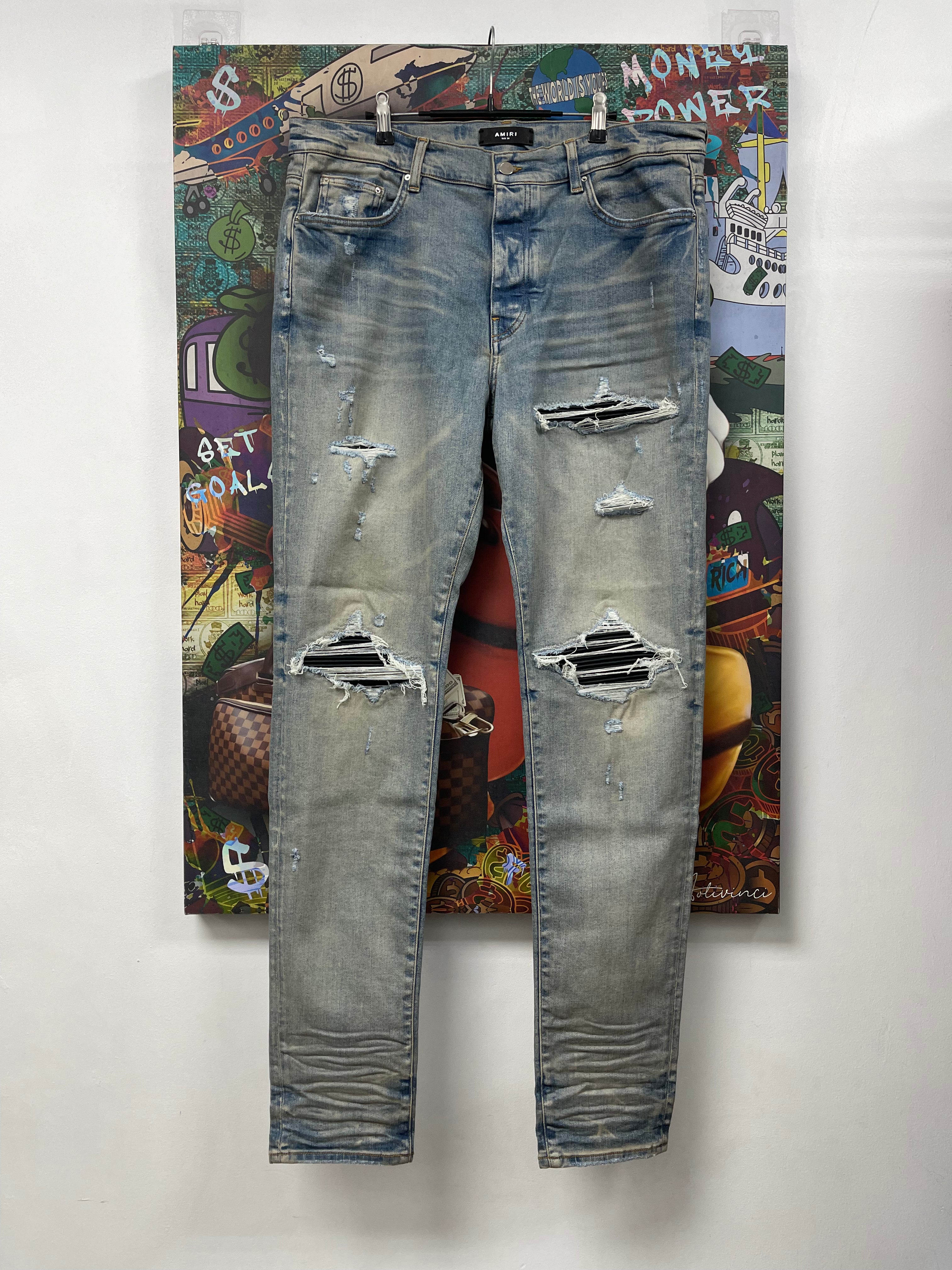 Amiri MX1 Indigo Black Patch Jeans