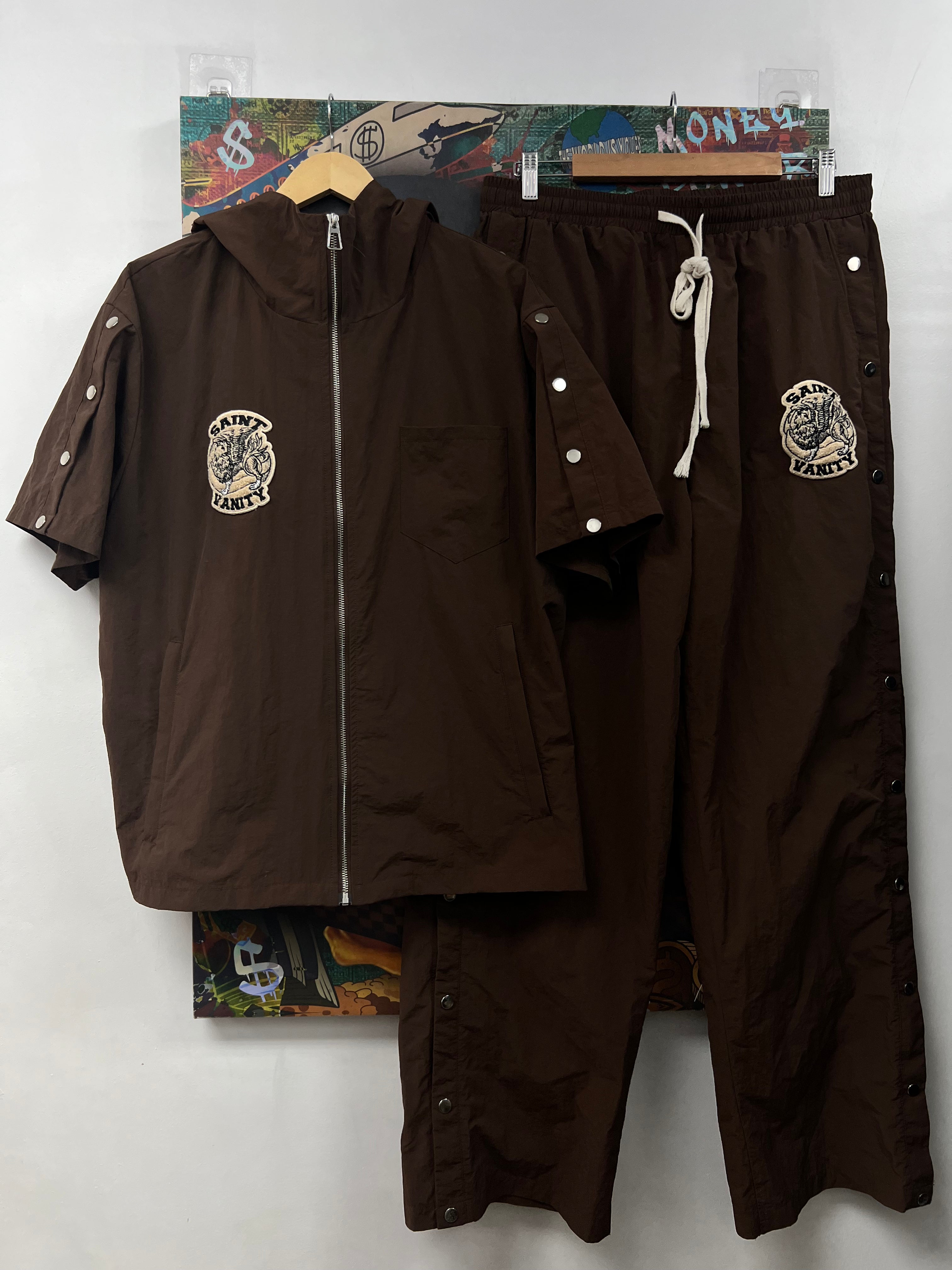 Saint Vanity Brown Nylon Shirt & Pants Set