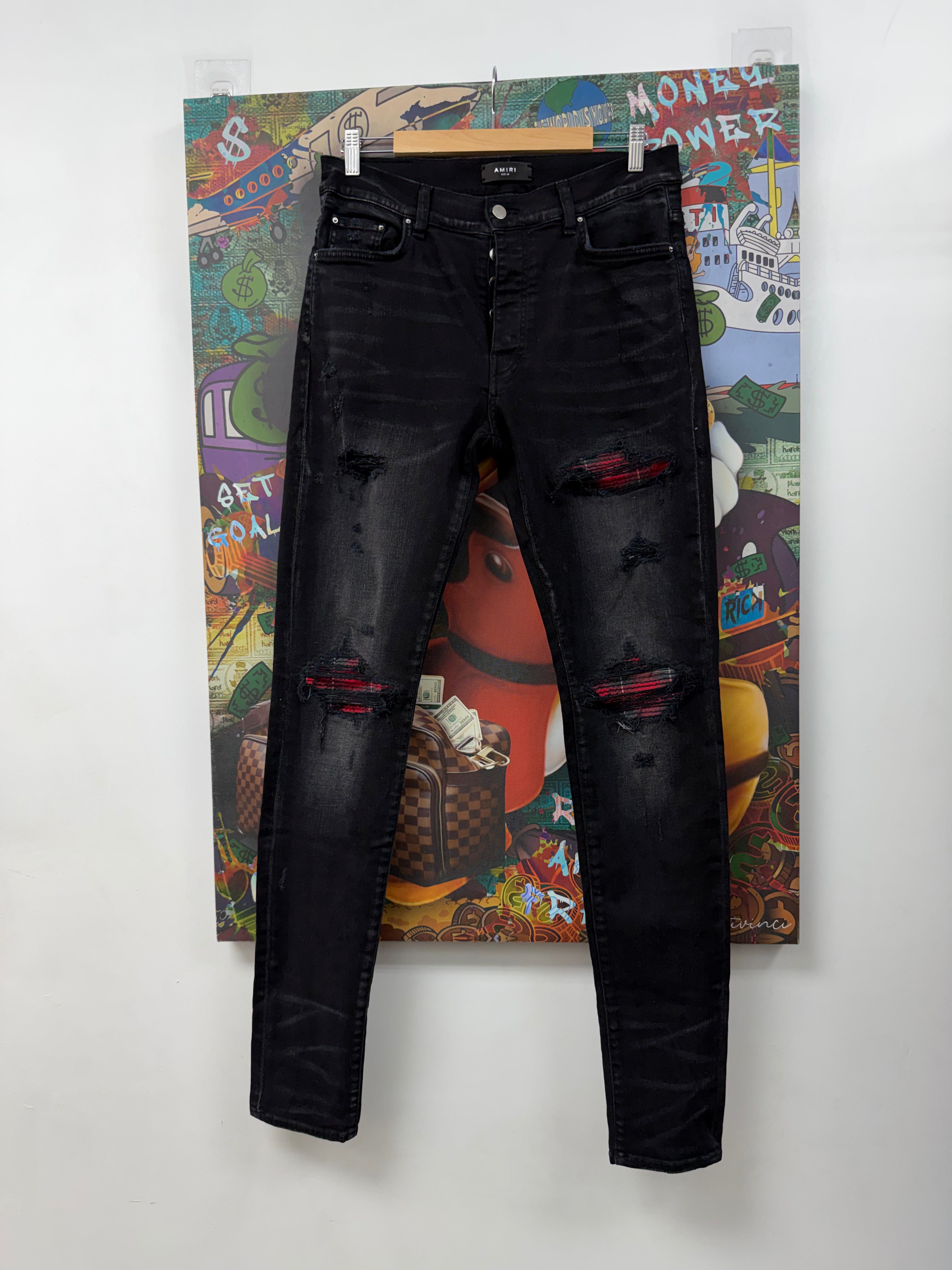 Amiri MX1 Black Red Plaid Jeans