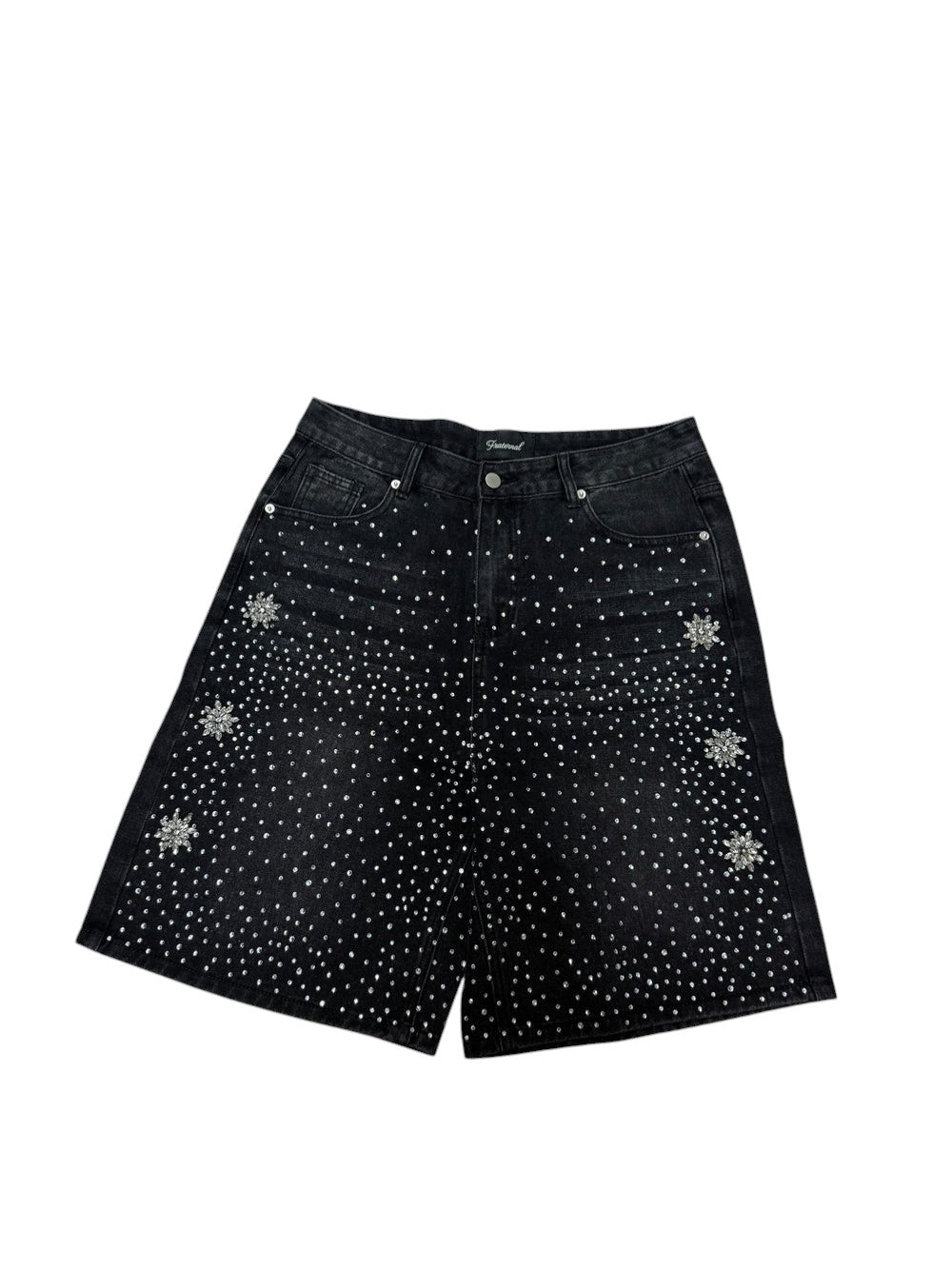Fraternal 'Floral Rhinestone' Black Wash Jorts
