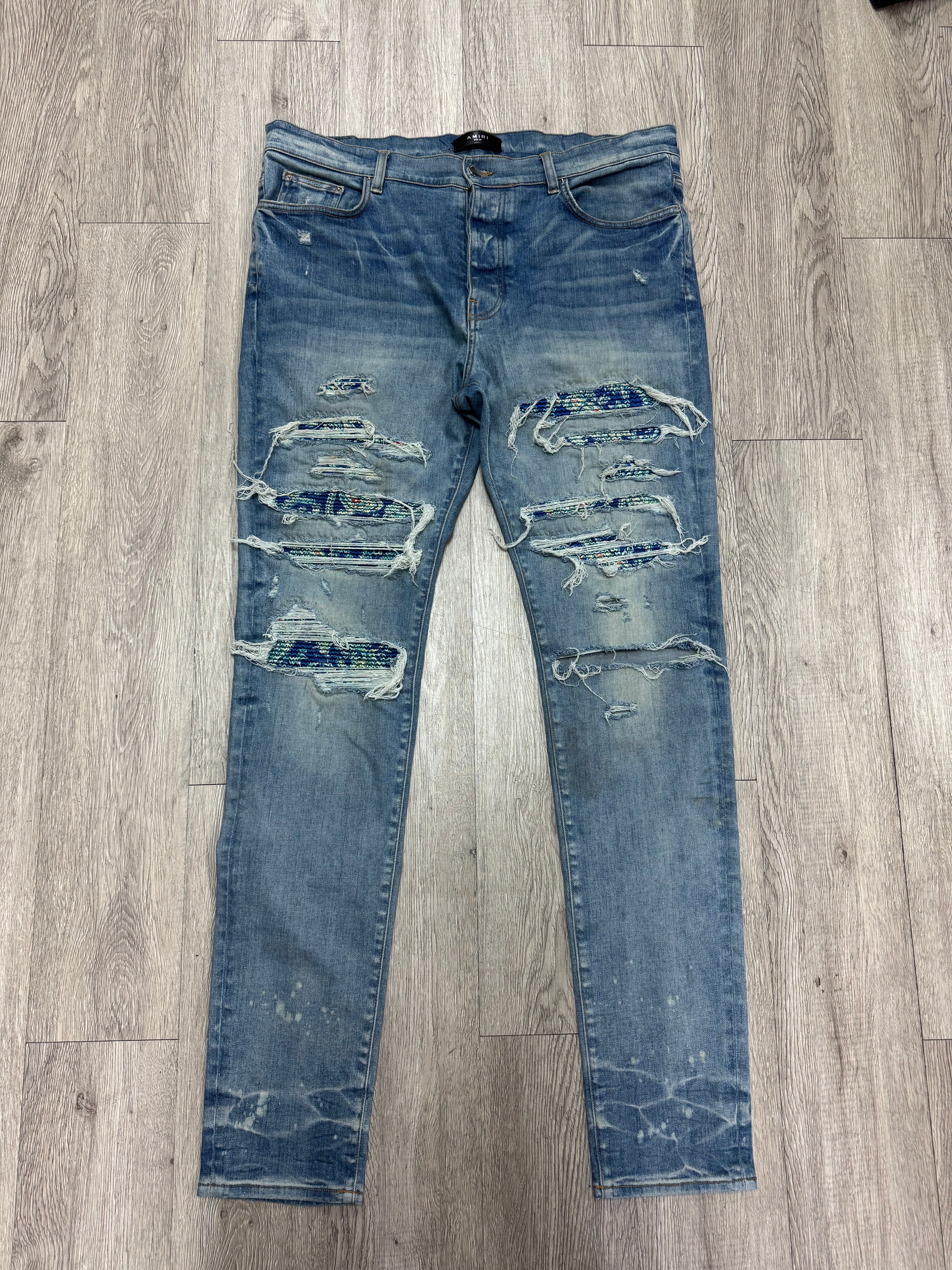 Amiri Light Wash Pajama Paisley Patchwork Jeans