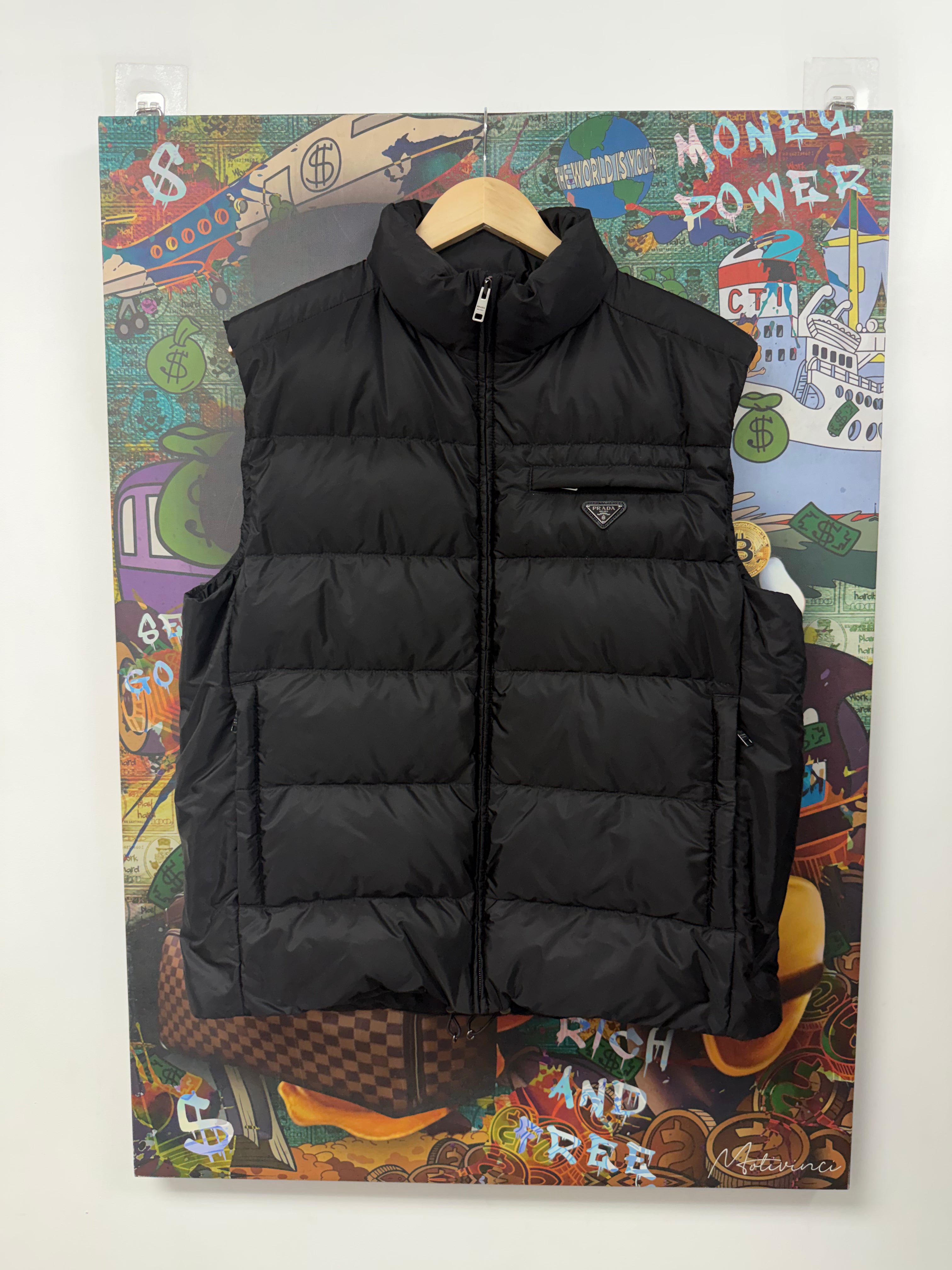 Prada Black Re-Nylon Plaque Puffer Vest