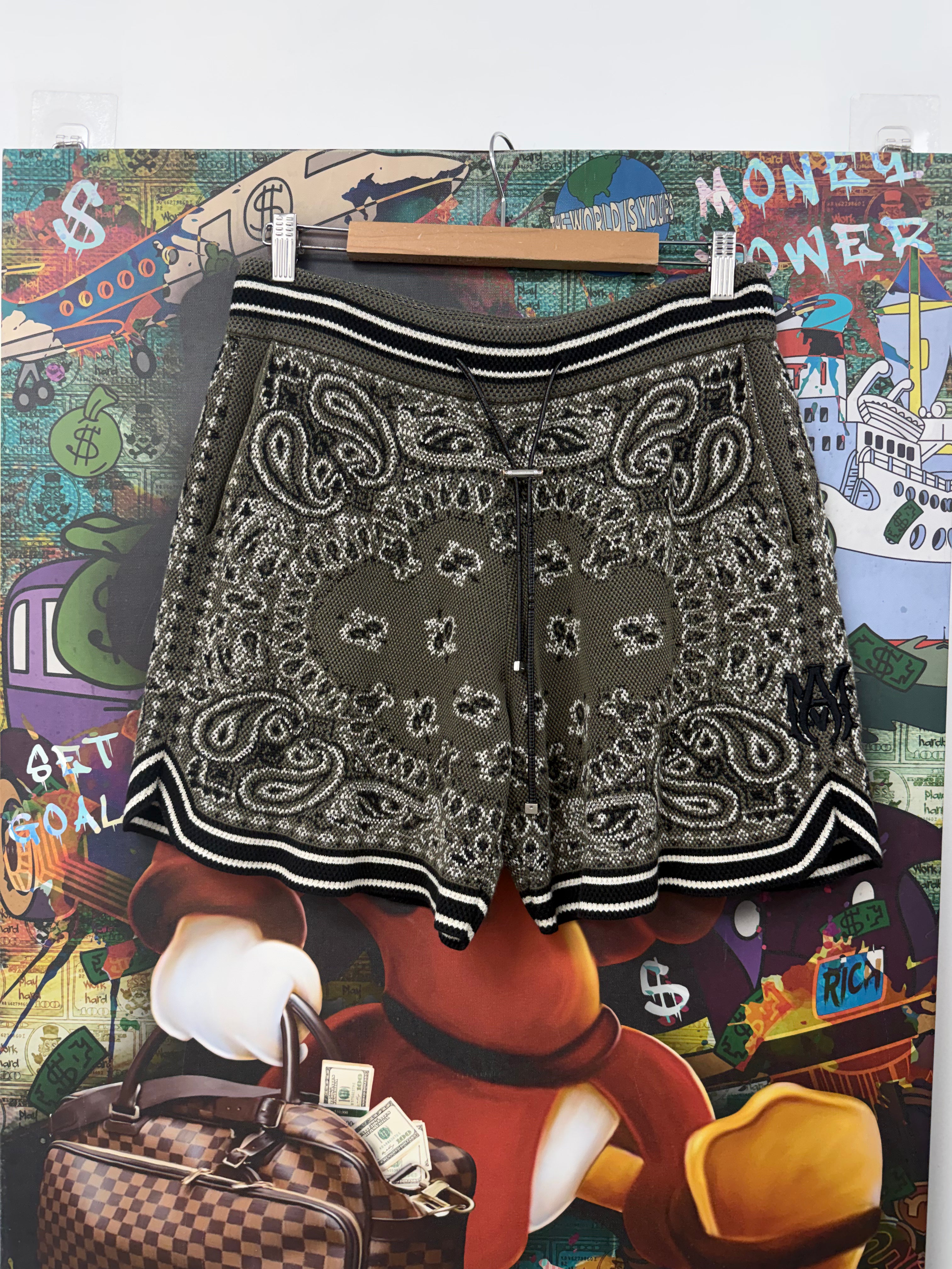Amiri Olive MA Knit Paisley Shorts