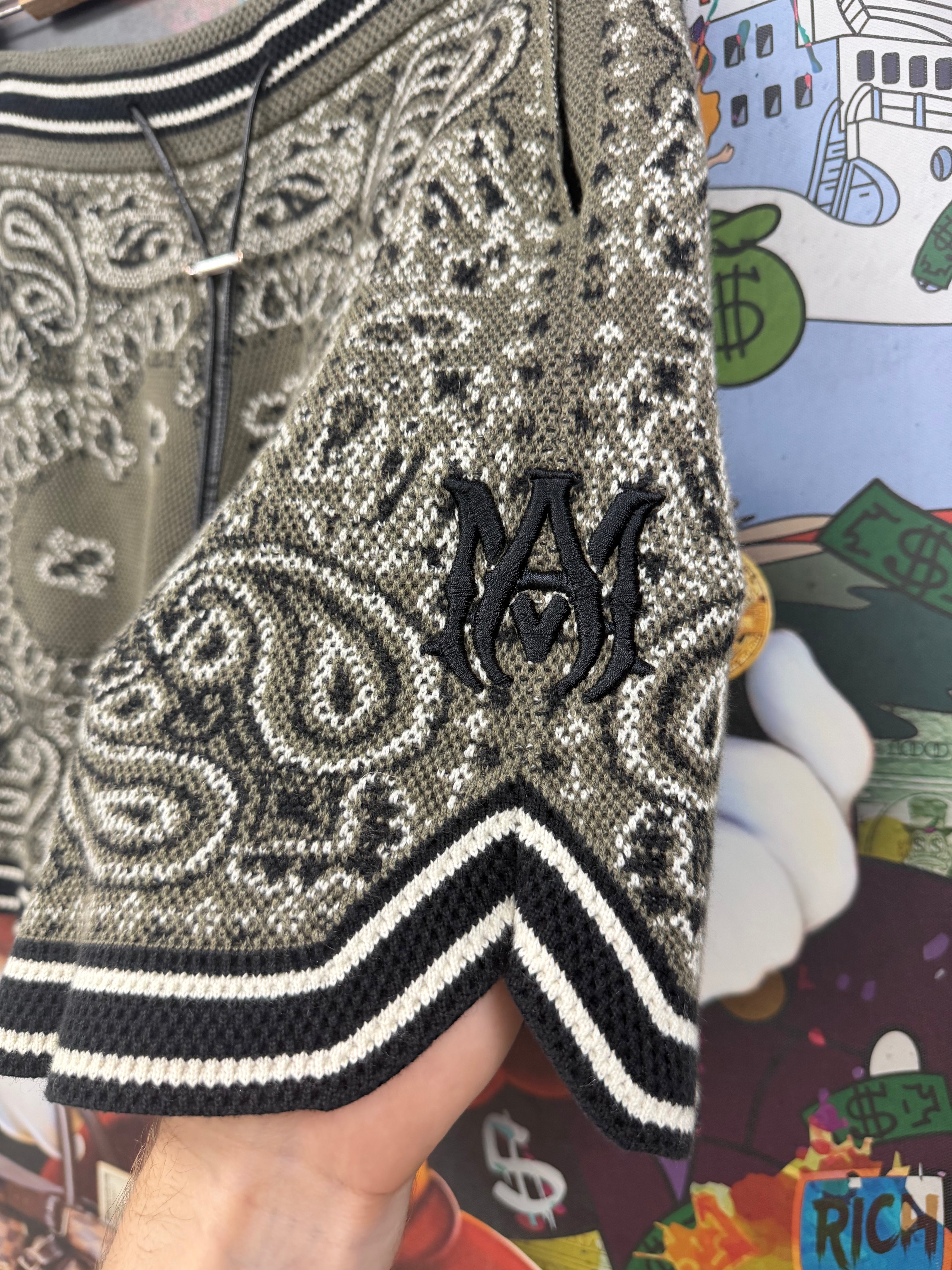 Amiri Olive MA Knit Paisley Shorts