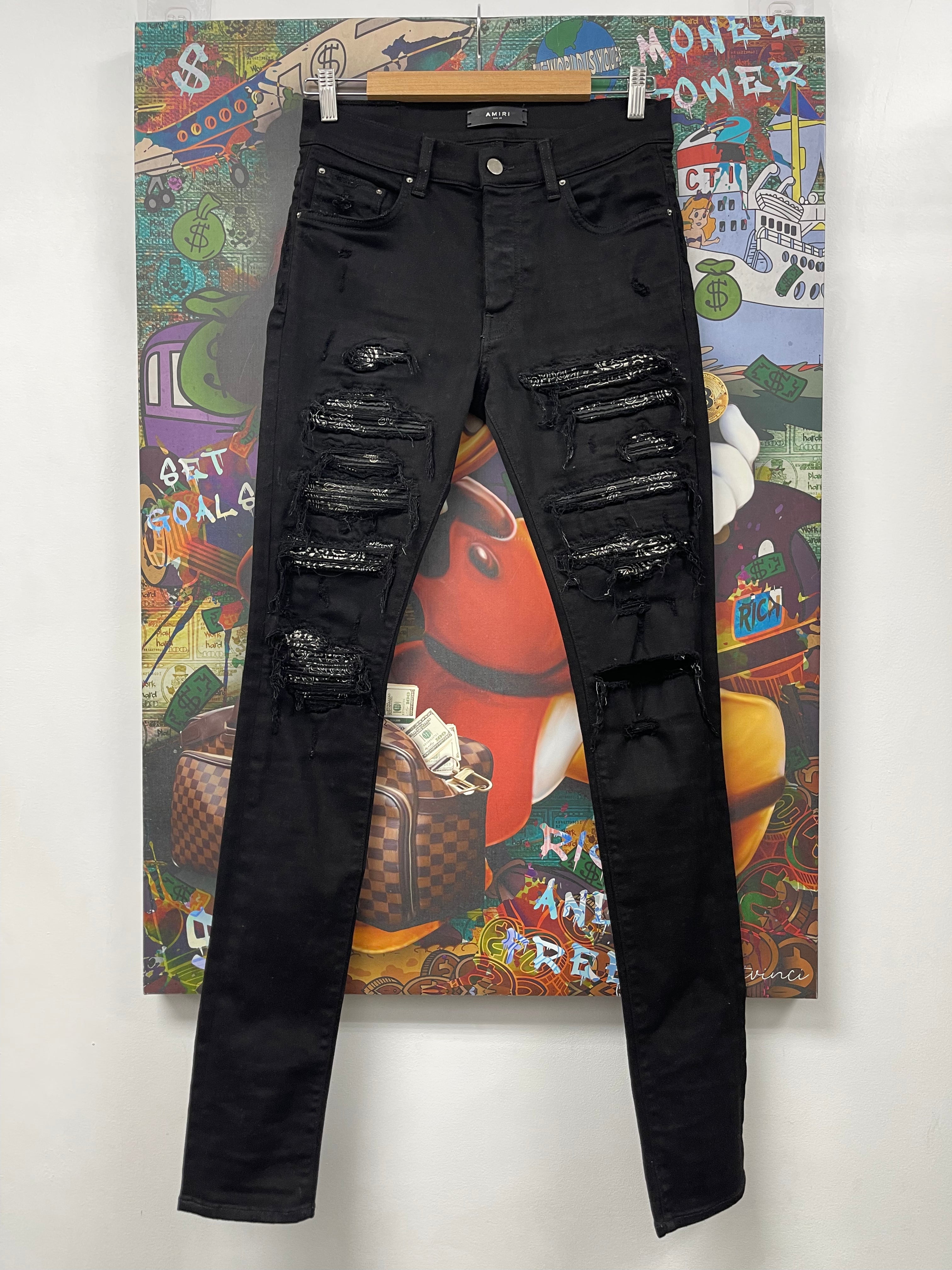 Amiri Black White Paisley Thrasher Patch Jeans