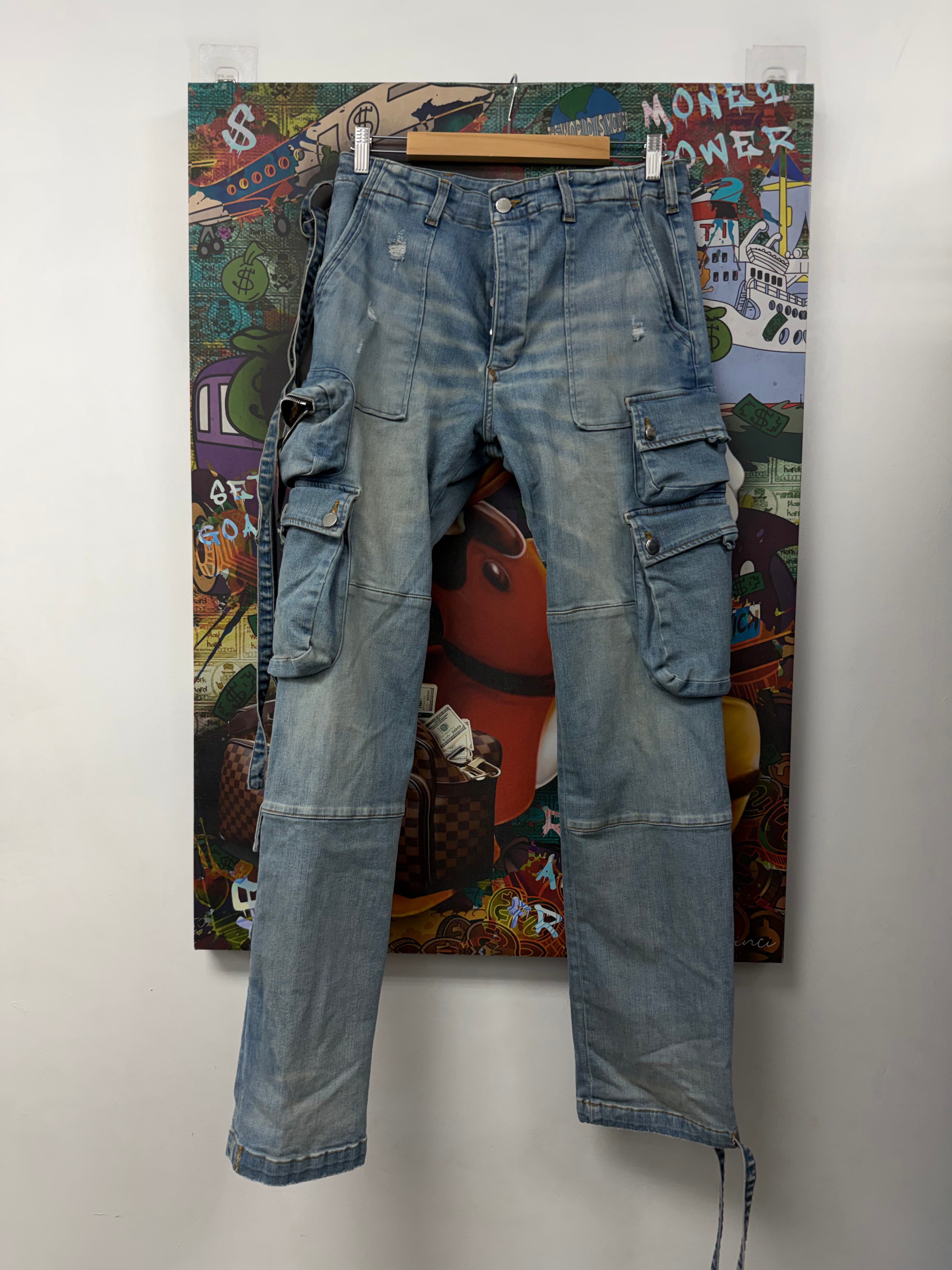 Amiri Light Wash Denim Cargo Pants