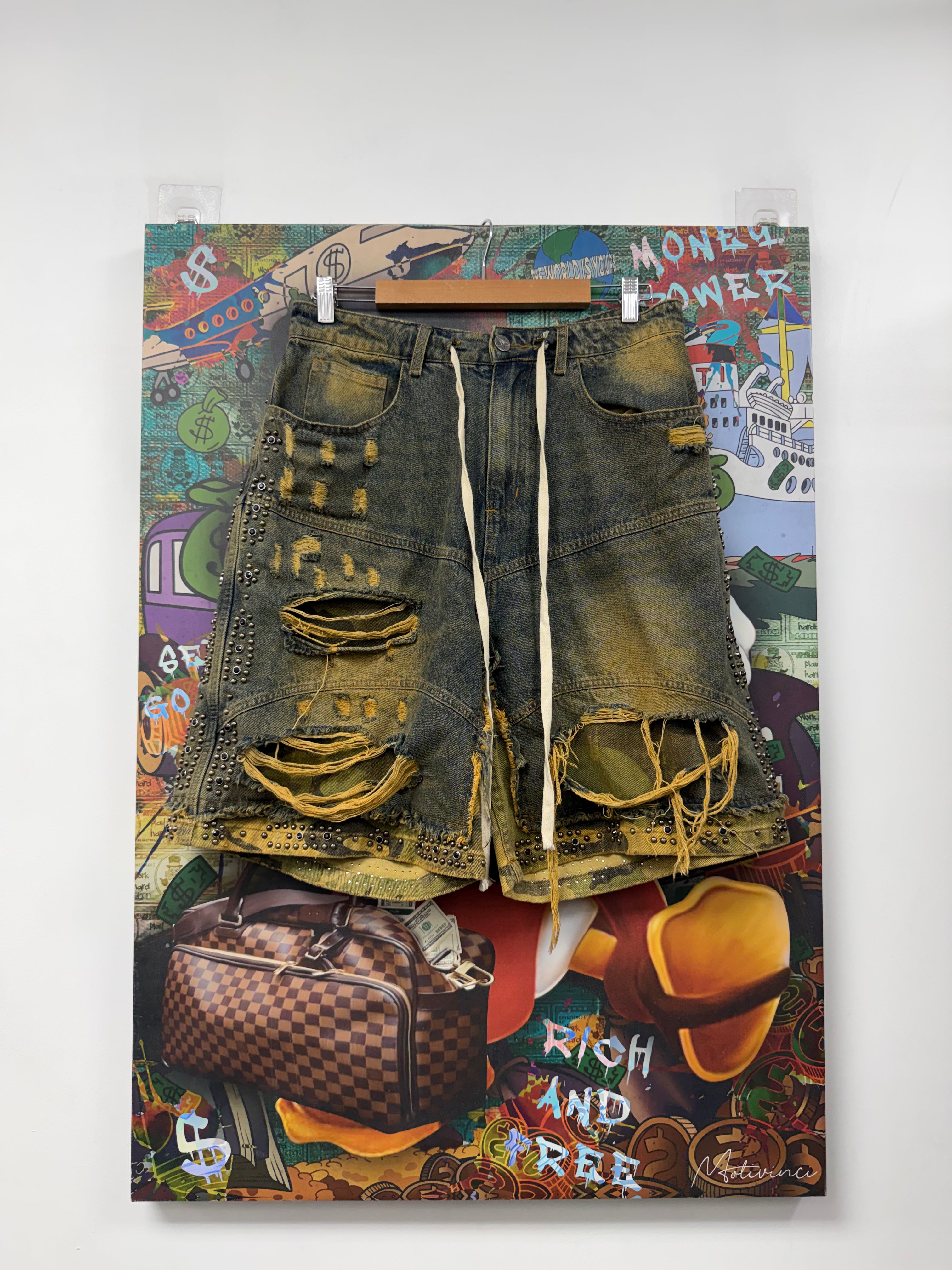 Vale Camo Distressed Rhinestone Shorts