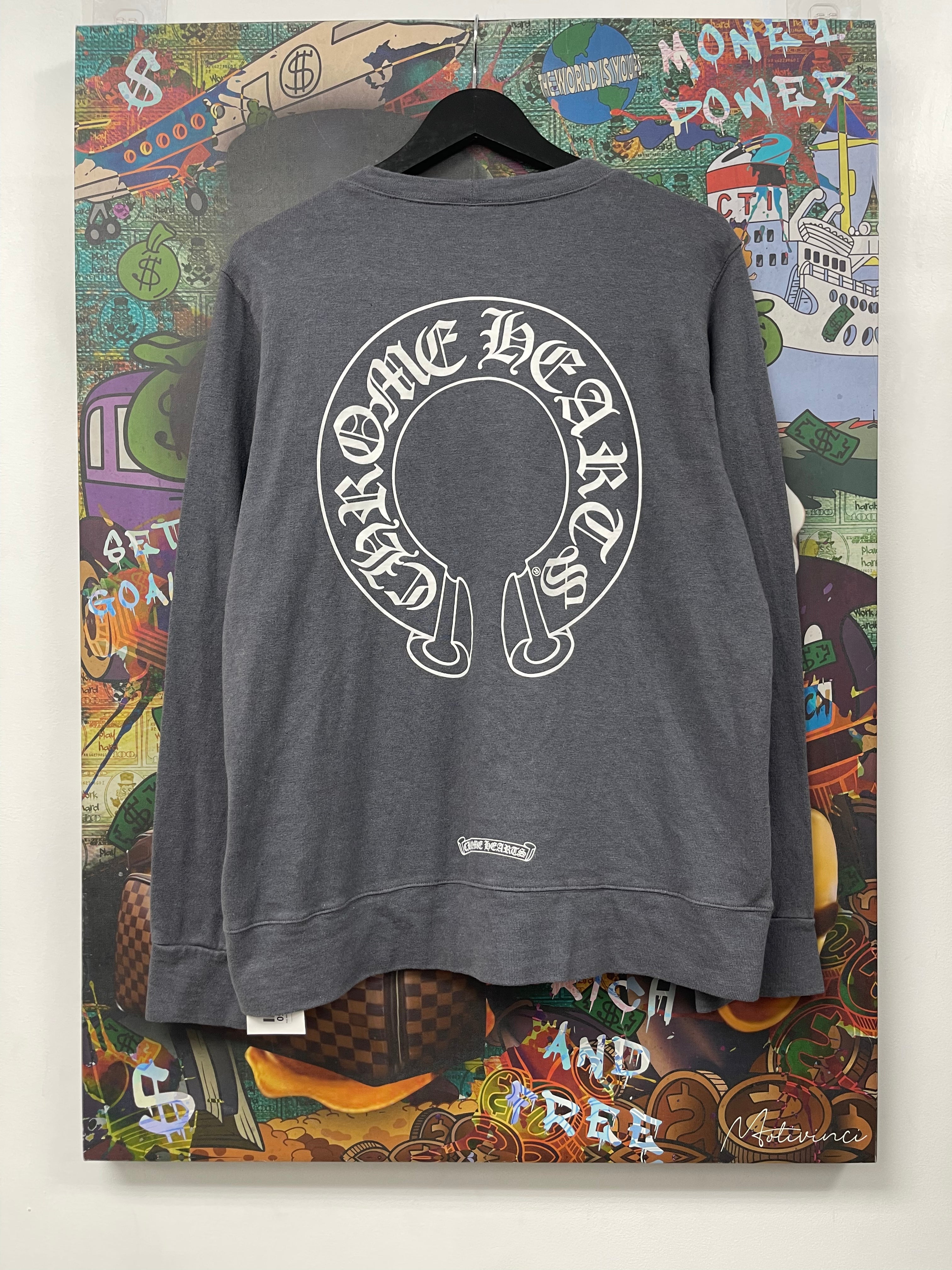 Chrome Hearts Matty Boy Grey Red Chomper Horseshoe Crewneck