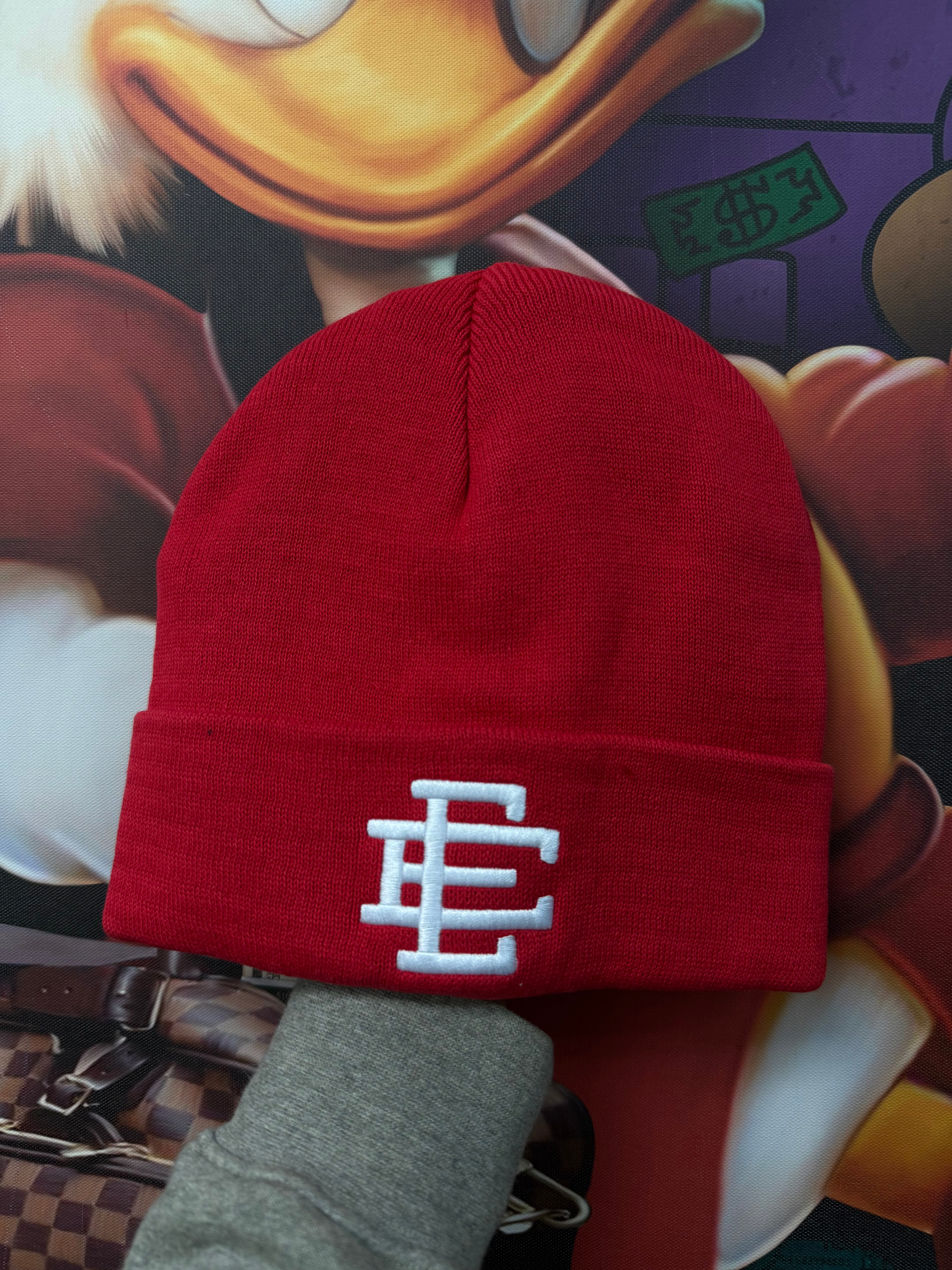 Eric Emanuel Red White Logo Beanie