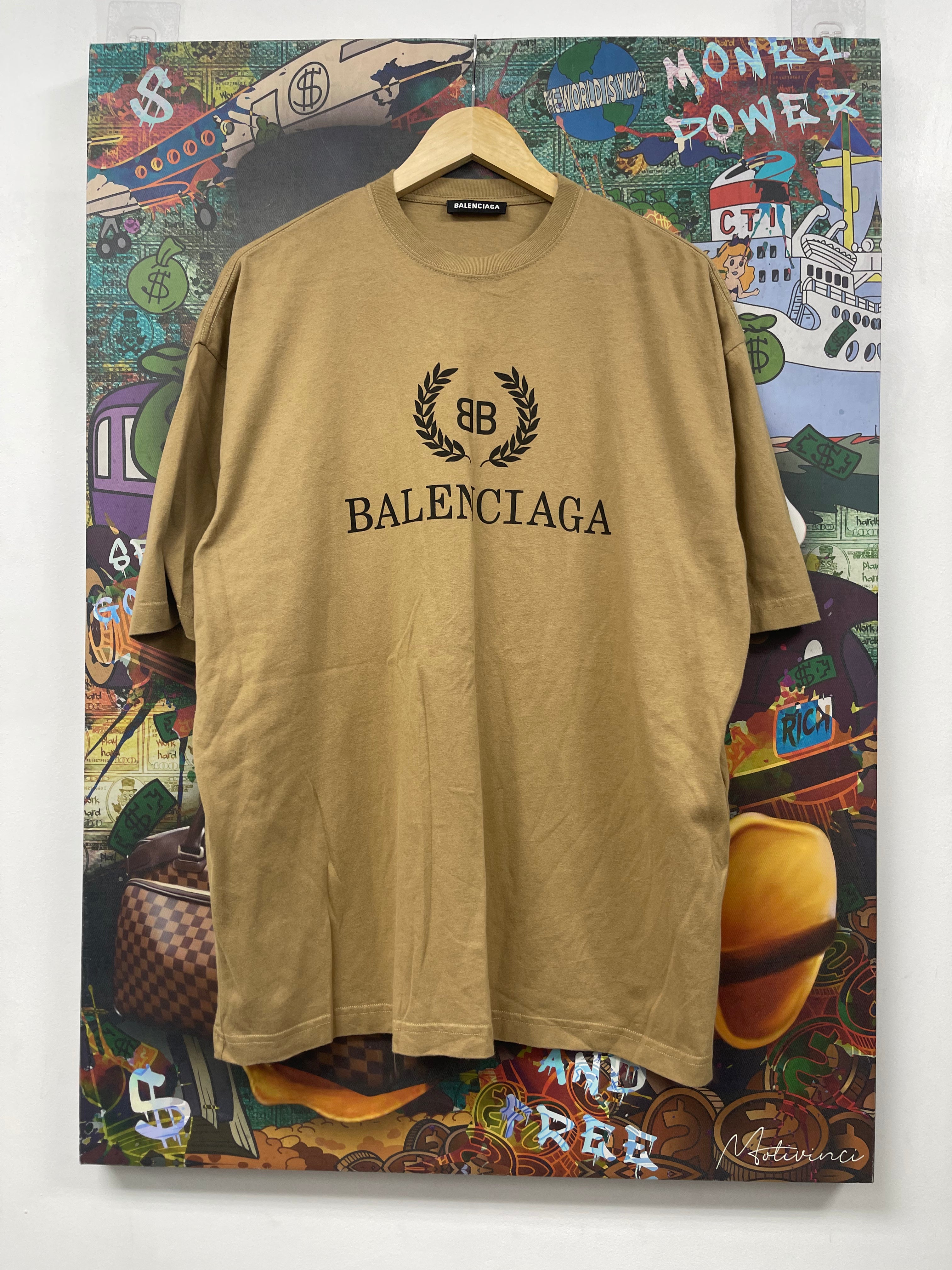 Balenciaga Tan Black BB Crest Logo Tee