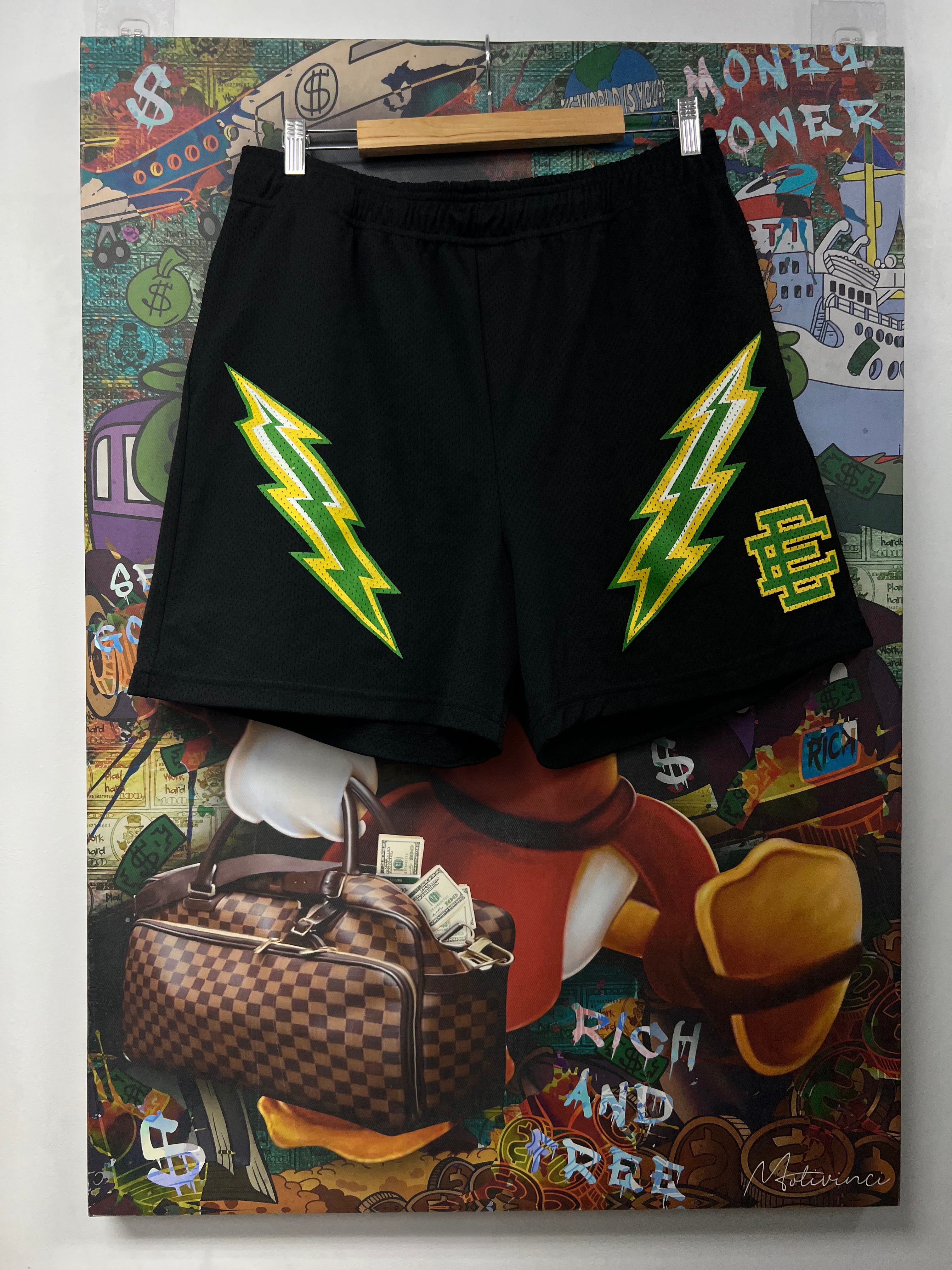 Eric Emanuel Green Yellow Bolt Shorts