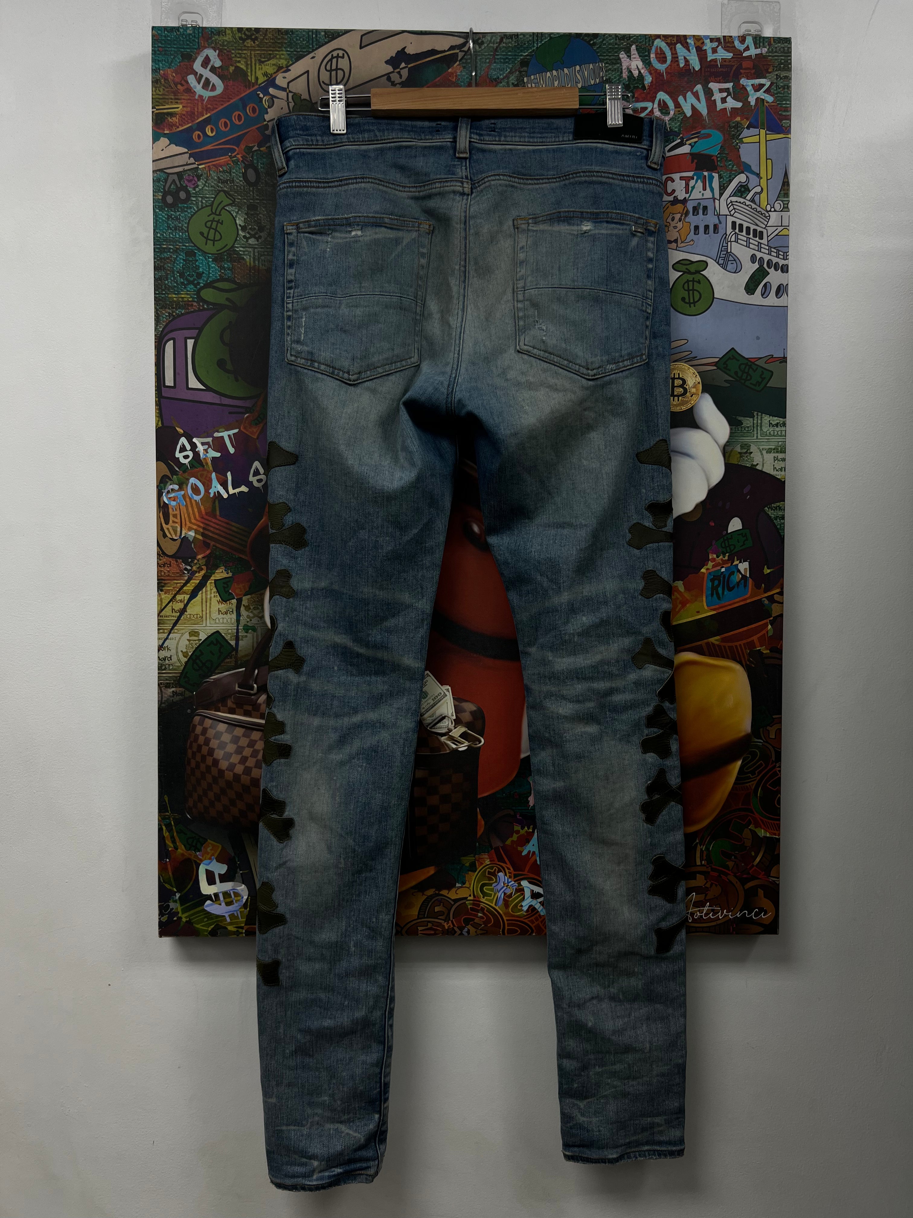 Amiri Light Wash Camo Bones Jeans