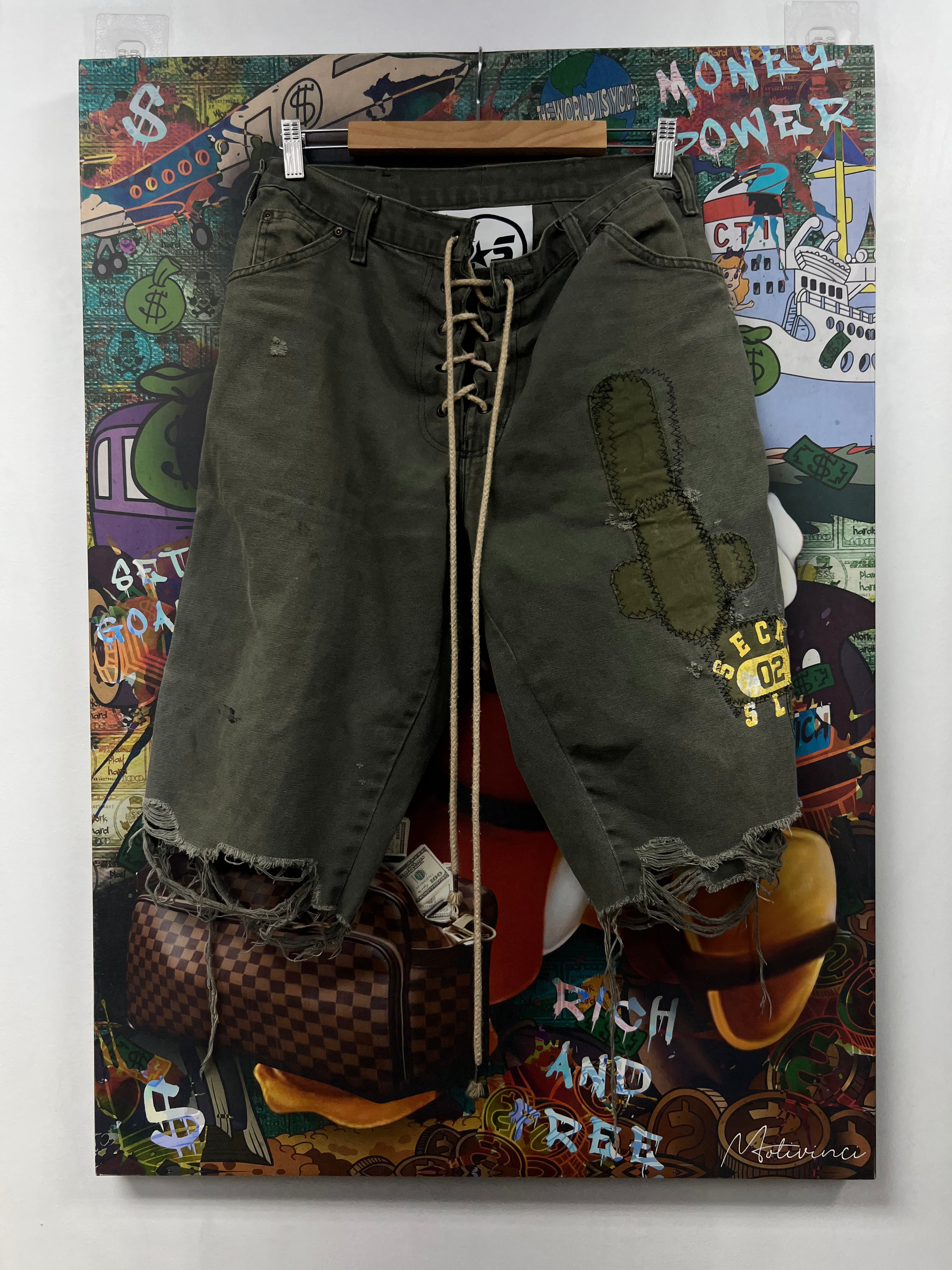 SCND SLF Olive Patchwork Shorts