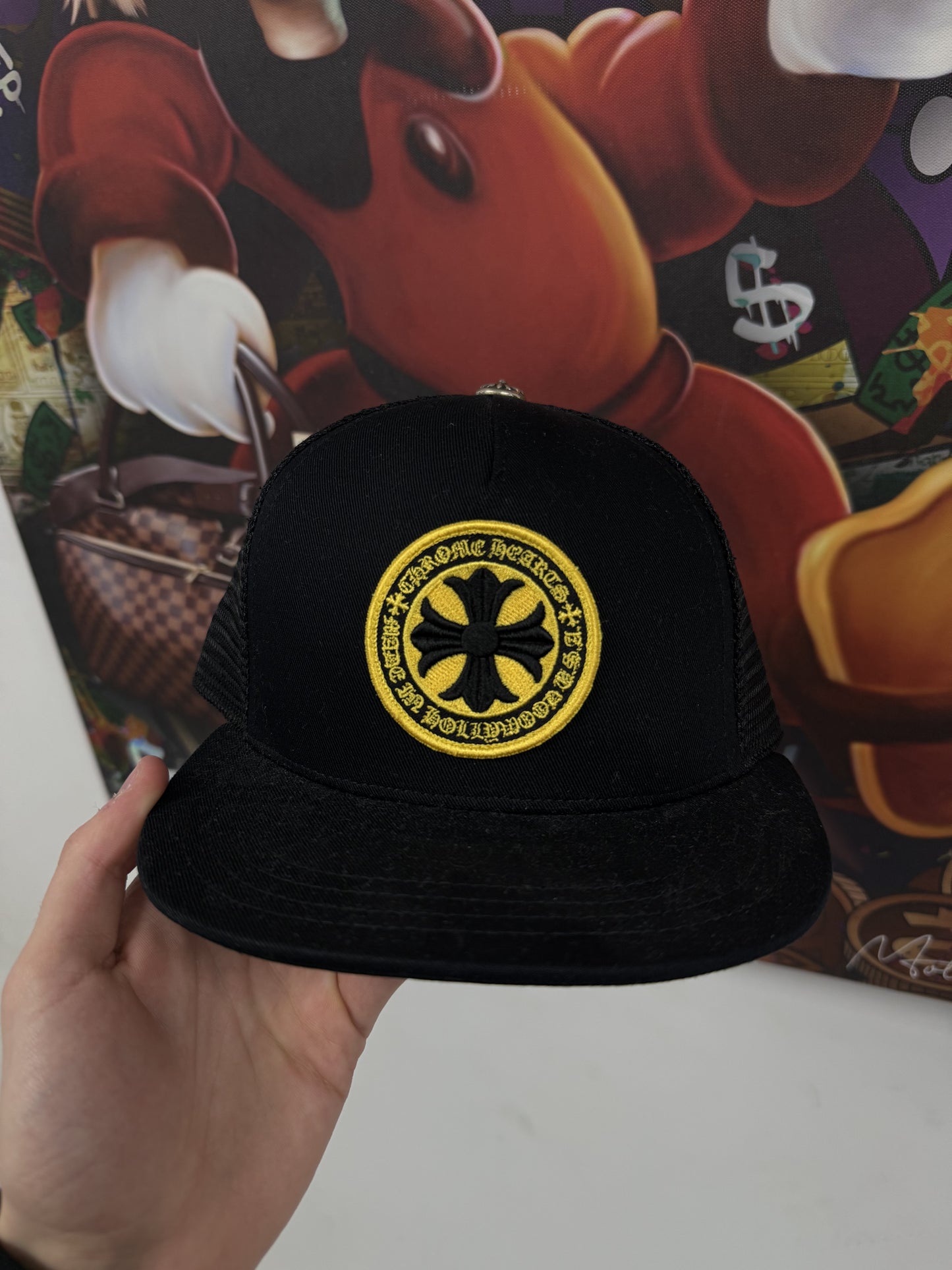 Chrome Hearts Hollywood Plus Trucker Black Yellow New OSFM N/A