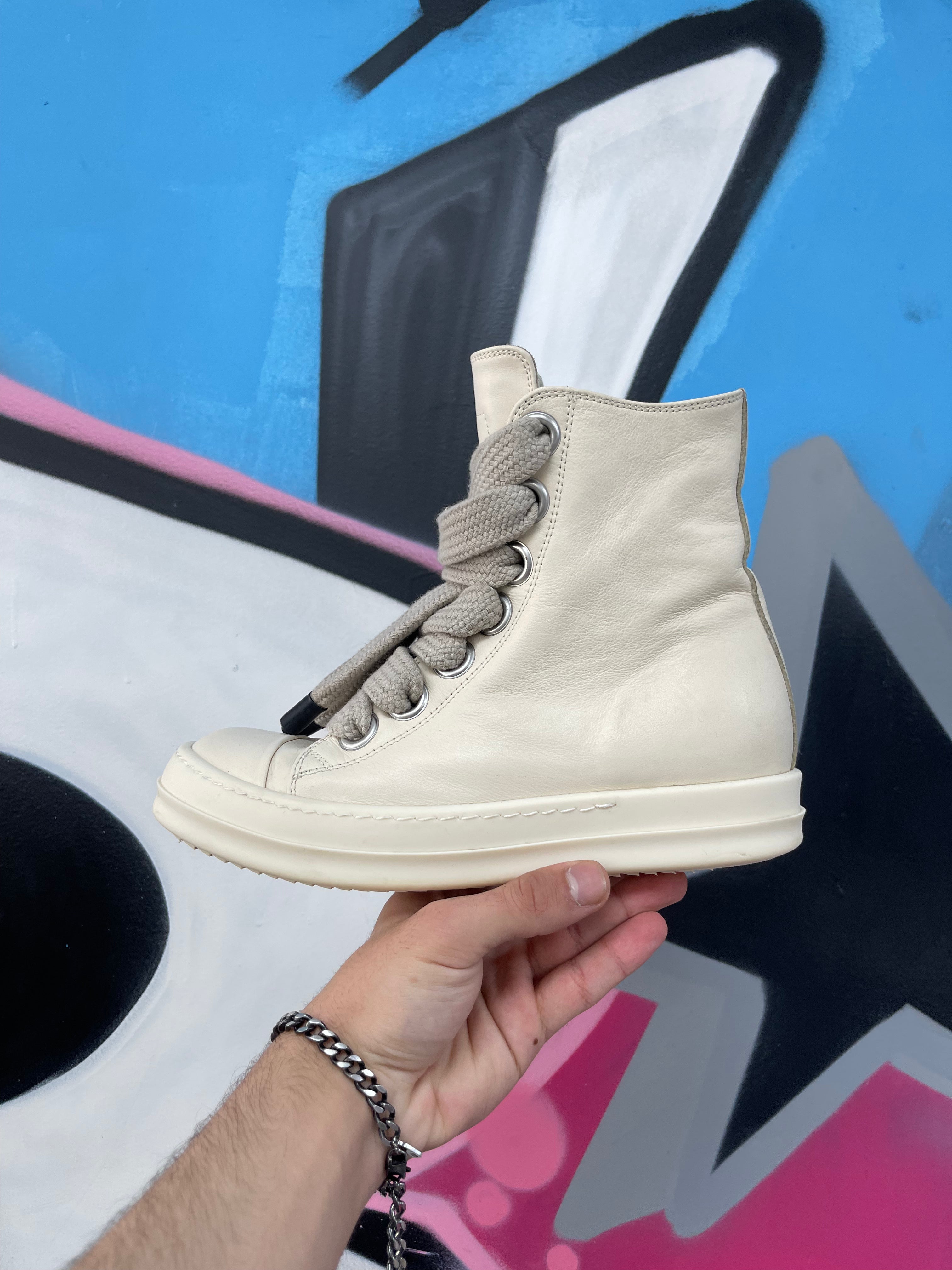 Rick Owens Milk Milk Jumbo Lace Ramone High Sneakers