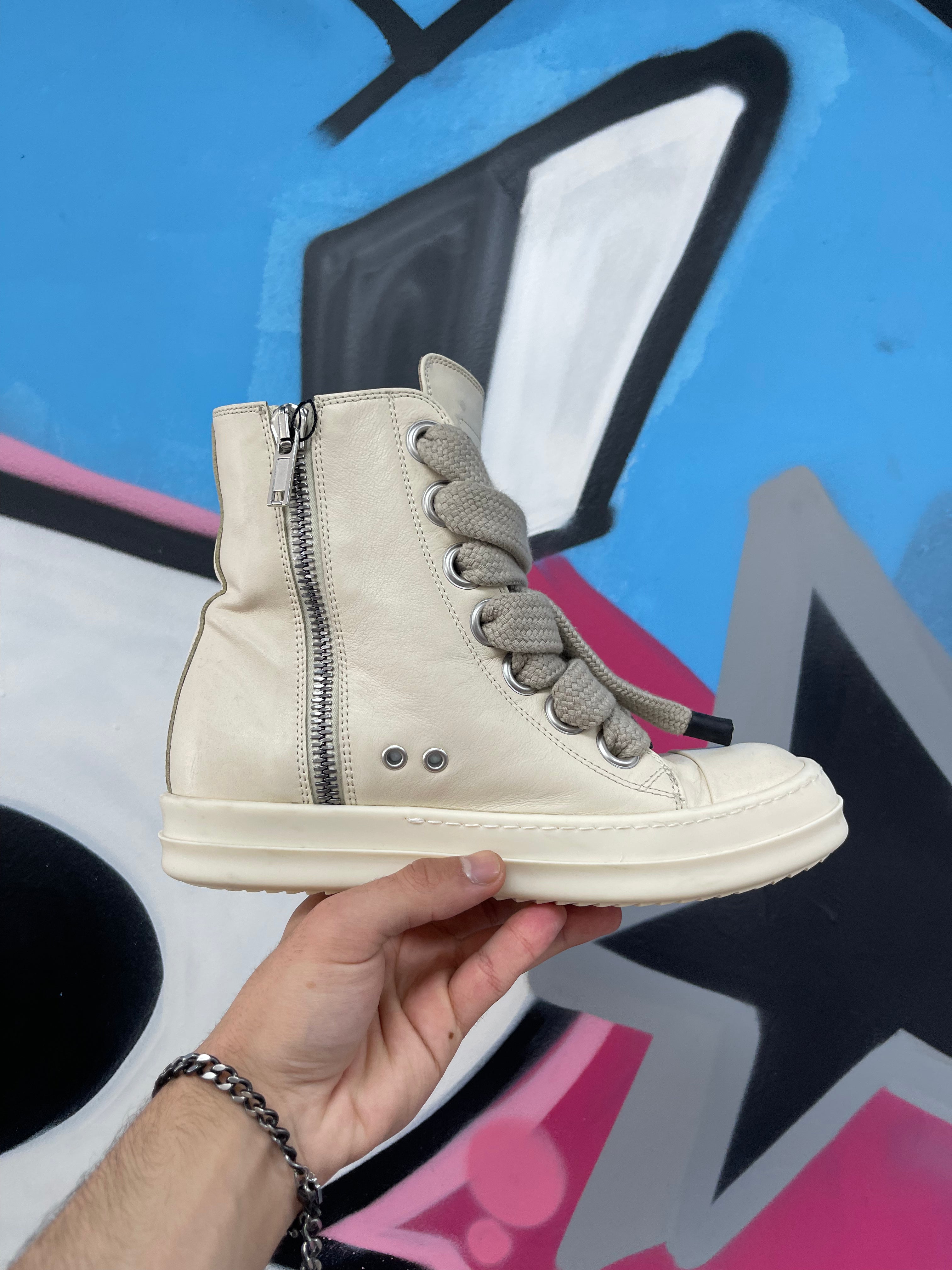 Rick Owens Milk Milk Jumbo Lace Ramone High Sneakers