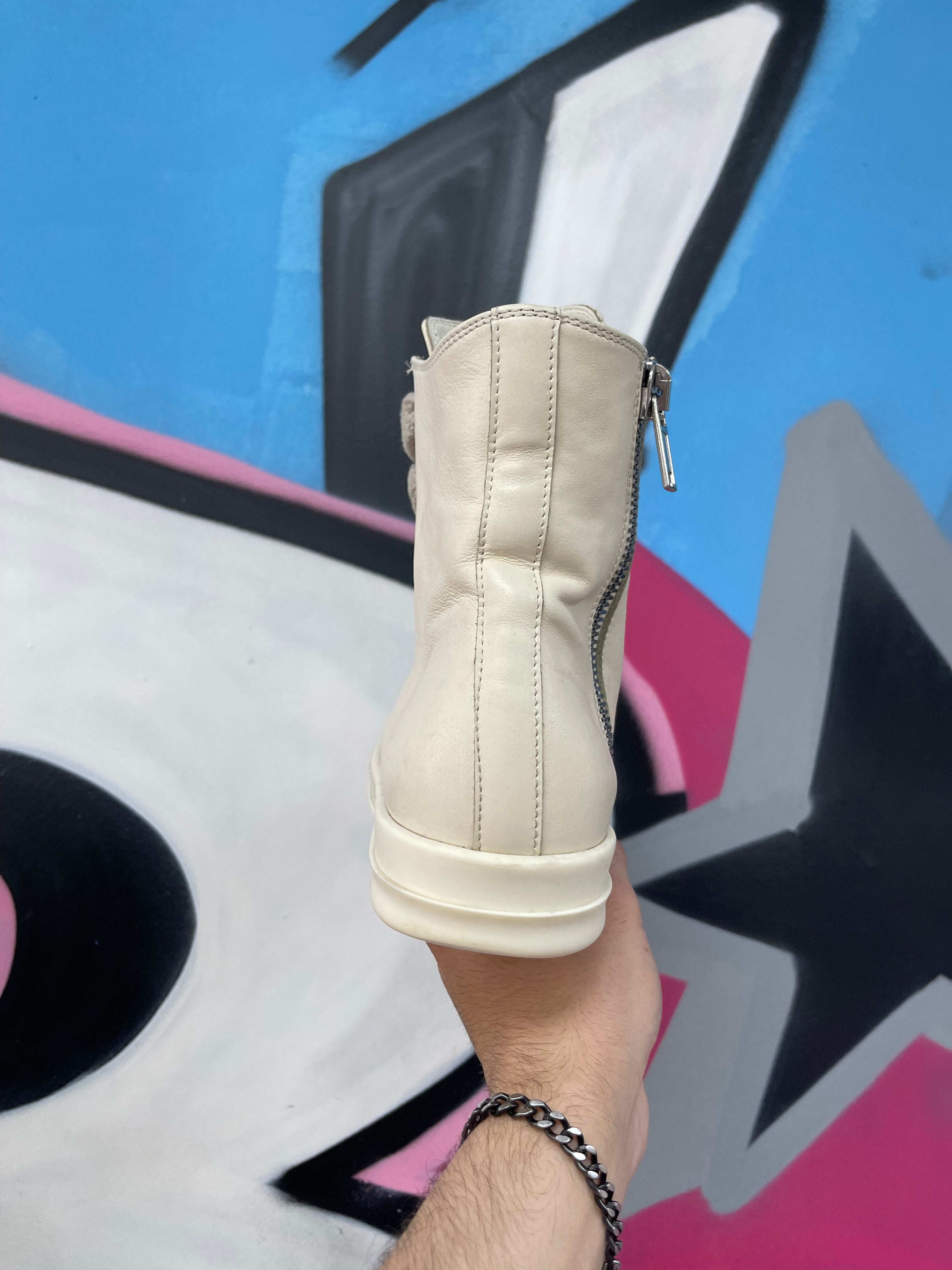 Rick Owens Milk Milk Jumbo Lace Ramone High Sneakers
