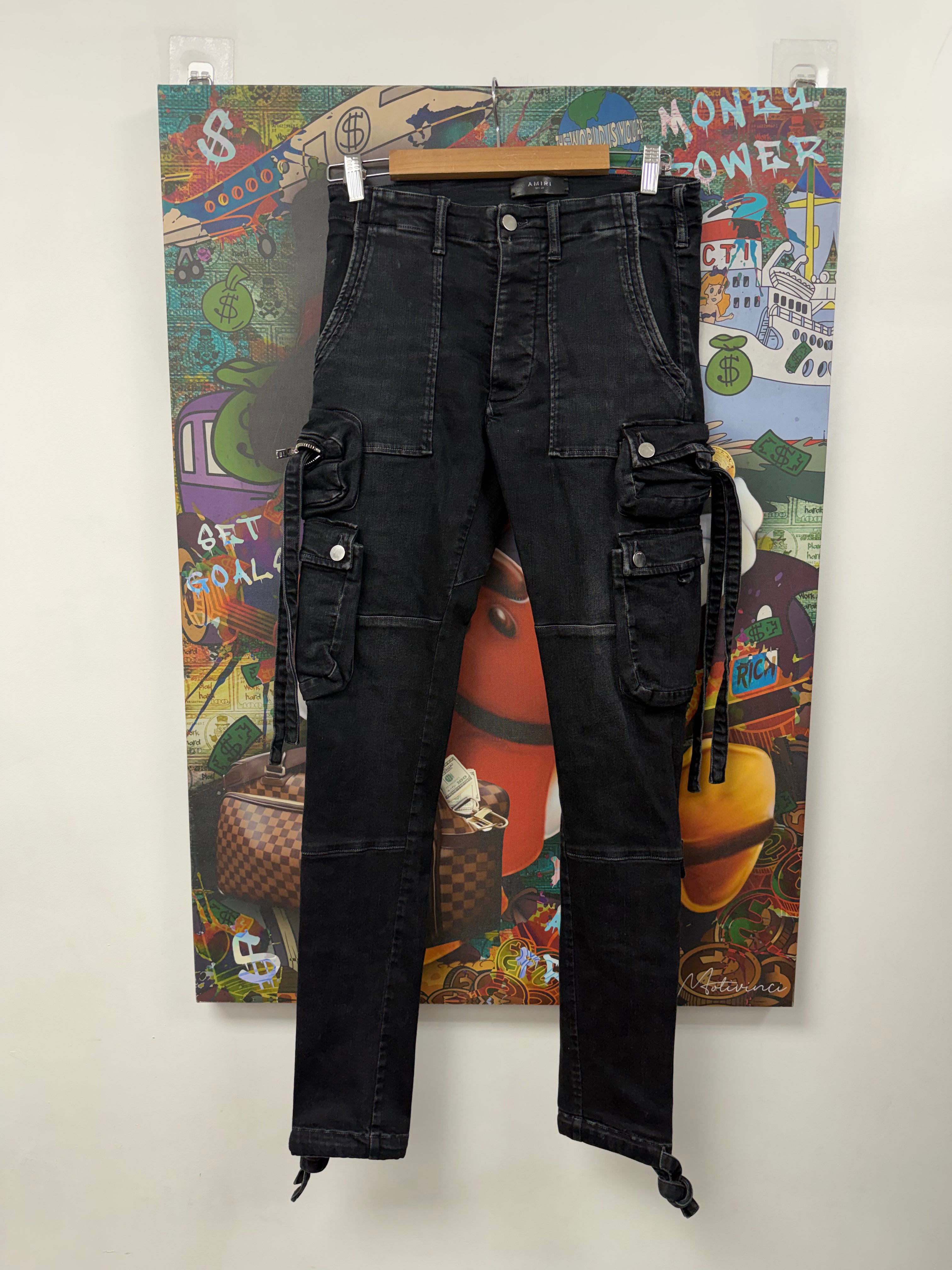 Amiri Black Wash Denim Cargo Pants