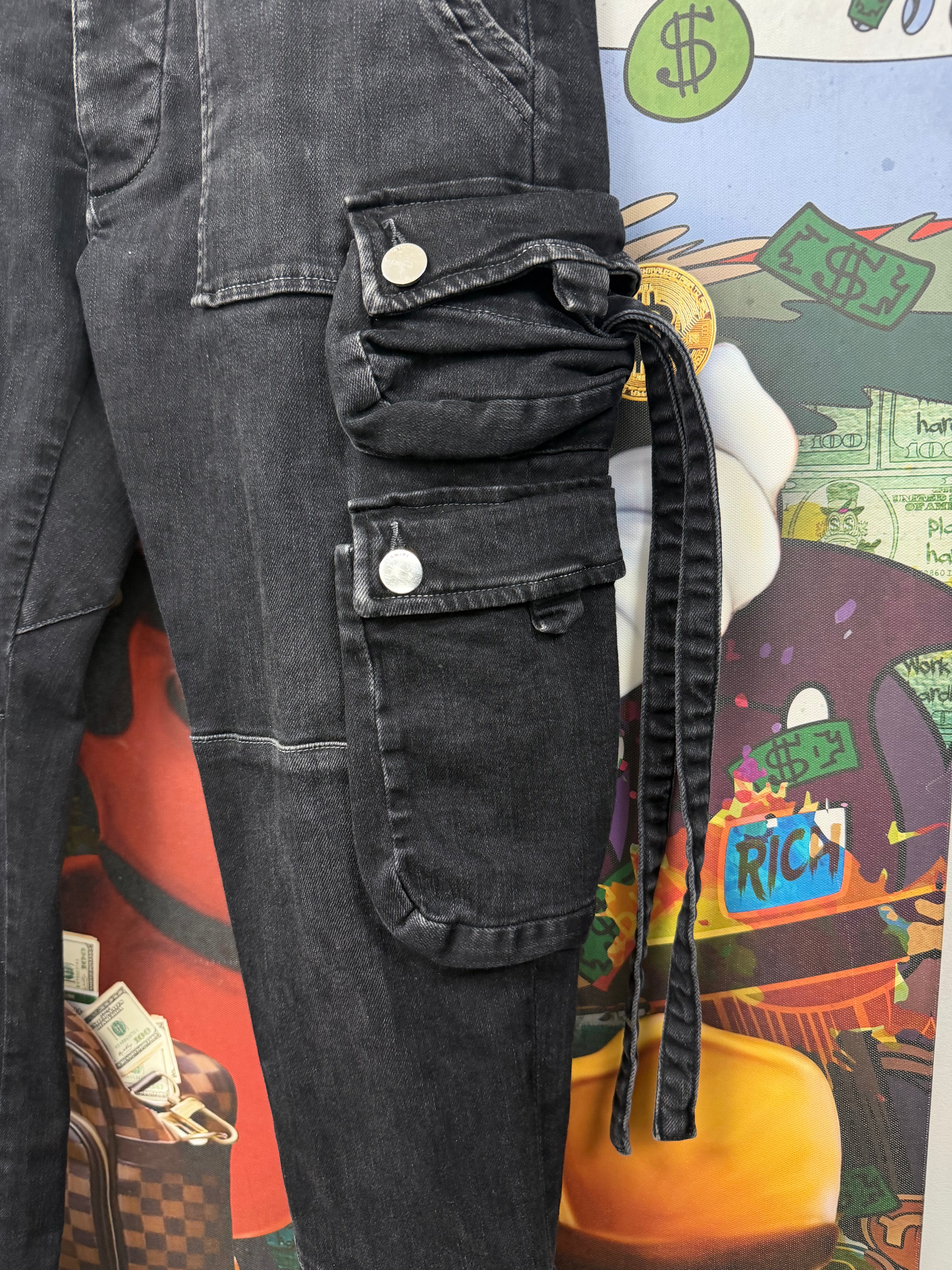 Amiri Black Wash Denim Cargo Pants