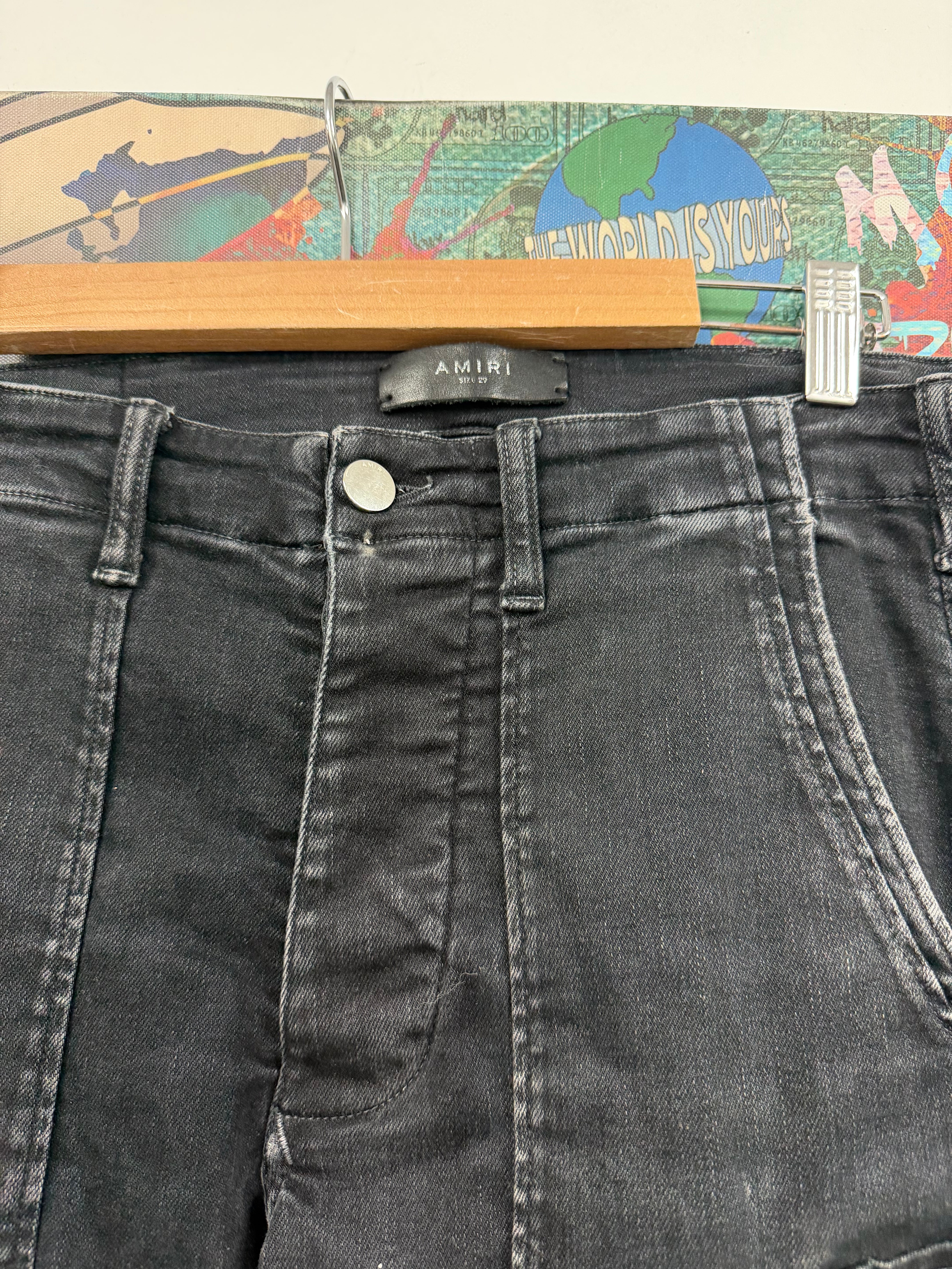 Amiri Black Wash Denim Cargo Pants